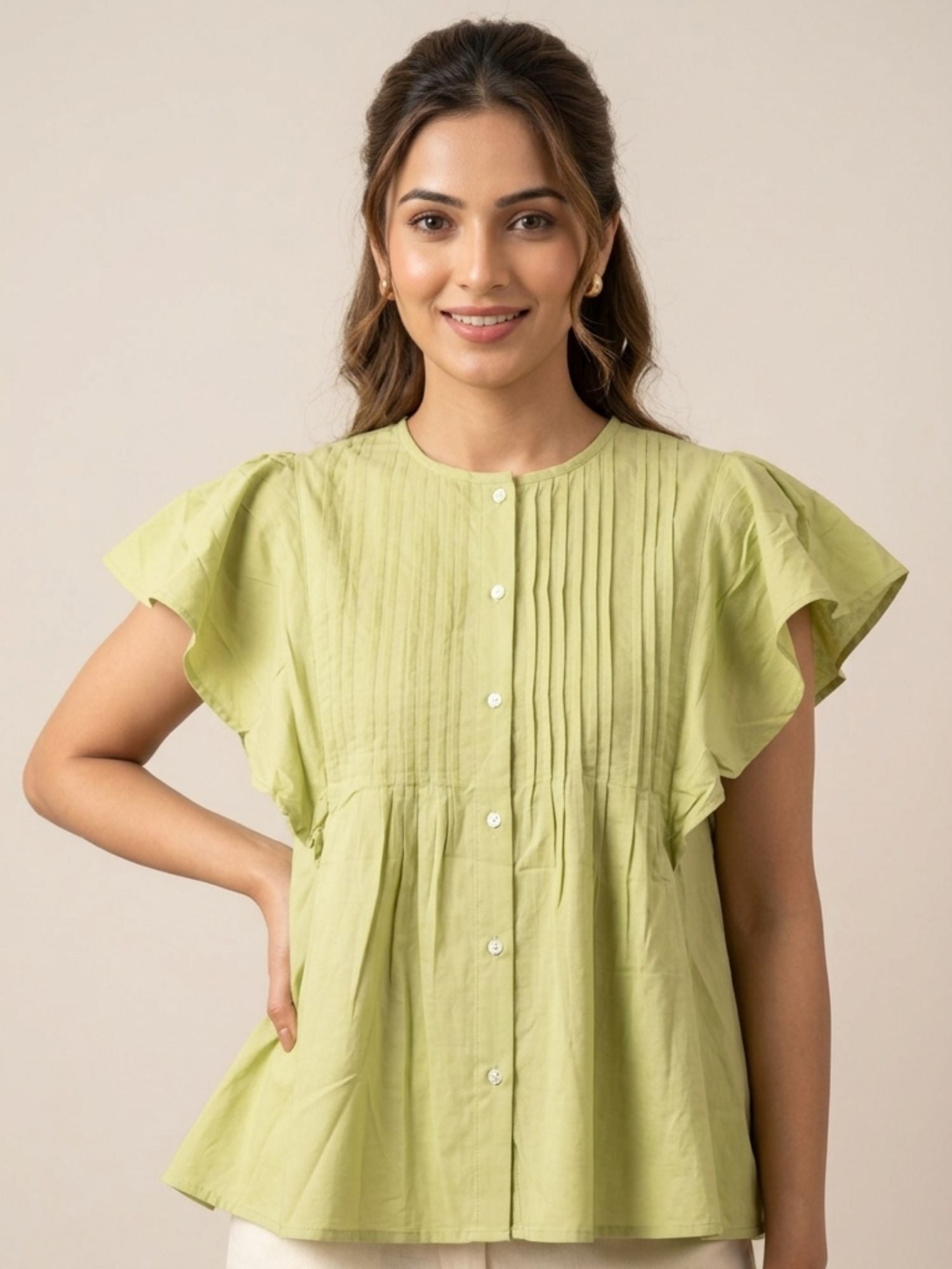 Pista Green Pintuck Top