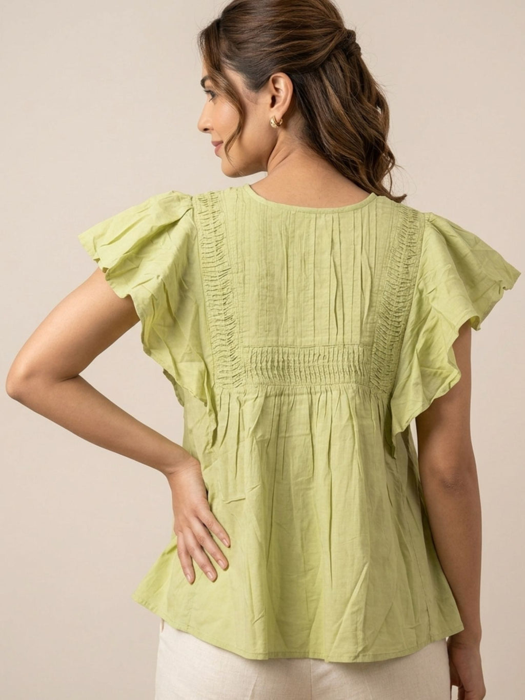 Pista Green Pintuck Top
