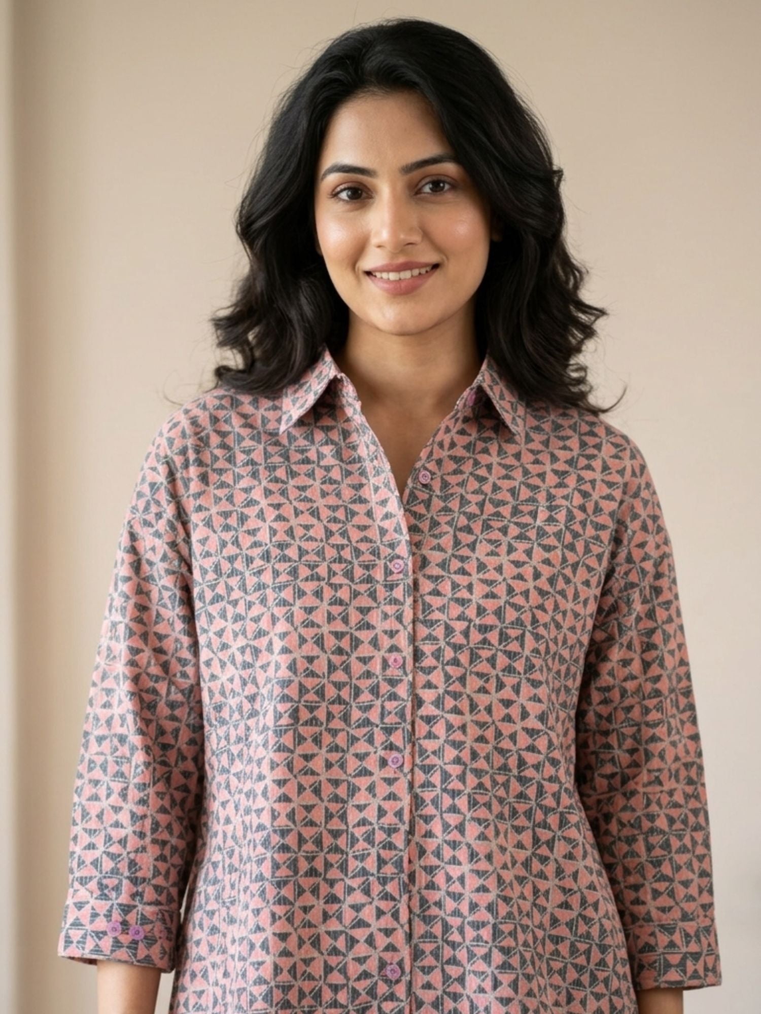 Pink Geometric Cotton Shirt