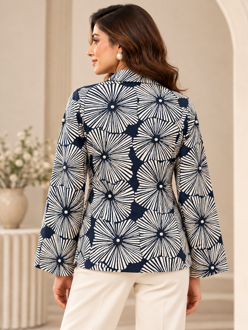 Blockprint Blazer — Navy Blue