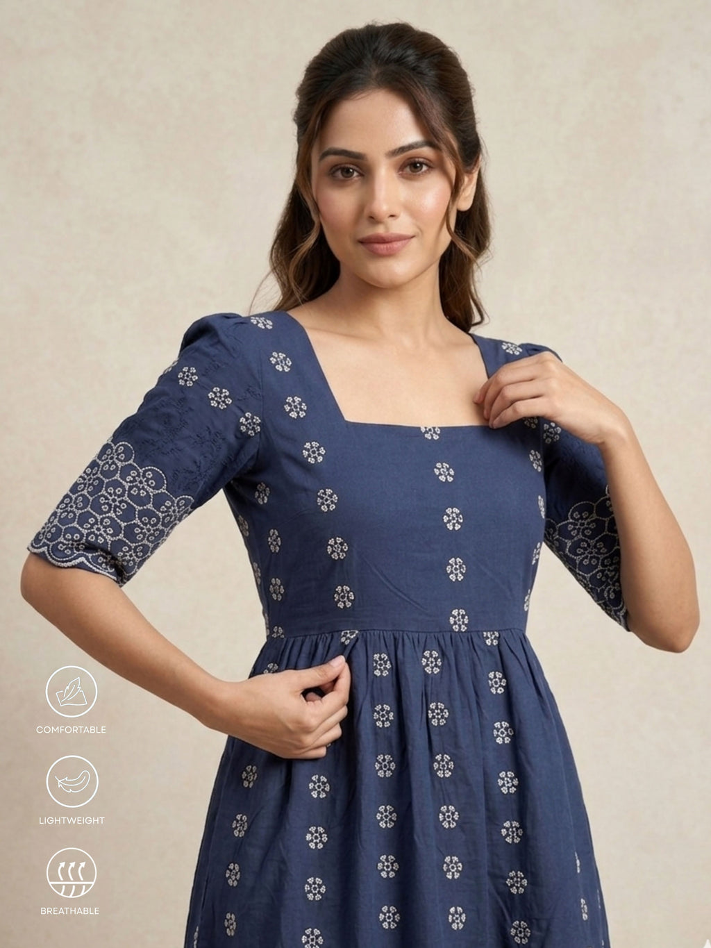 Indigo shiffli Midi Dress