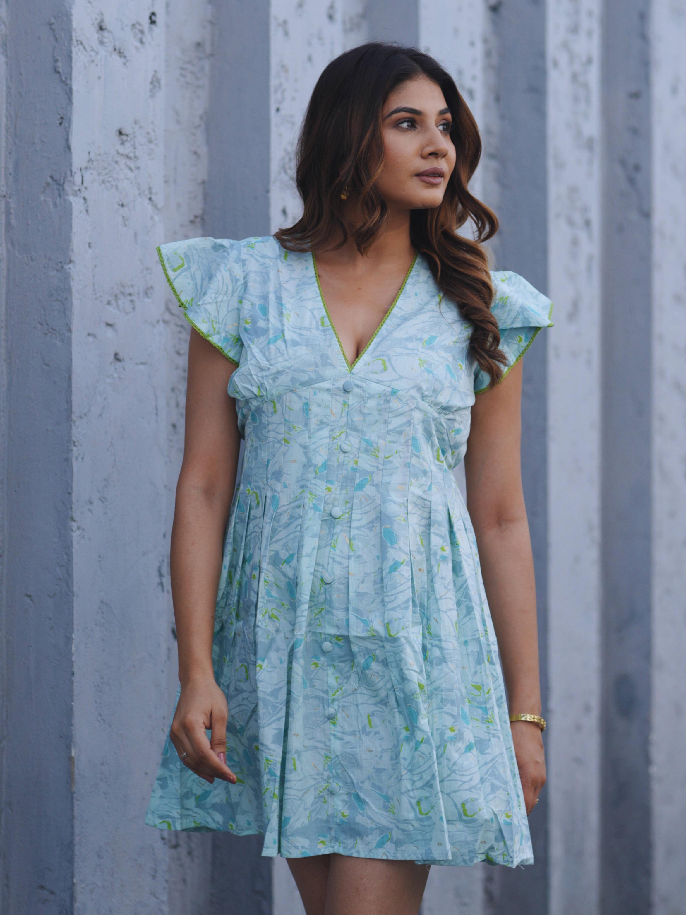 Blue Foil Print Dress