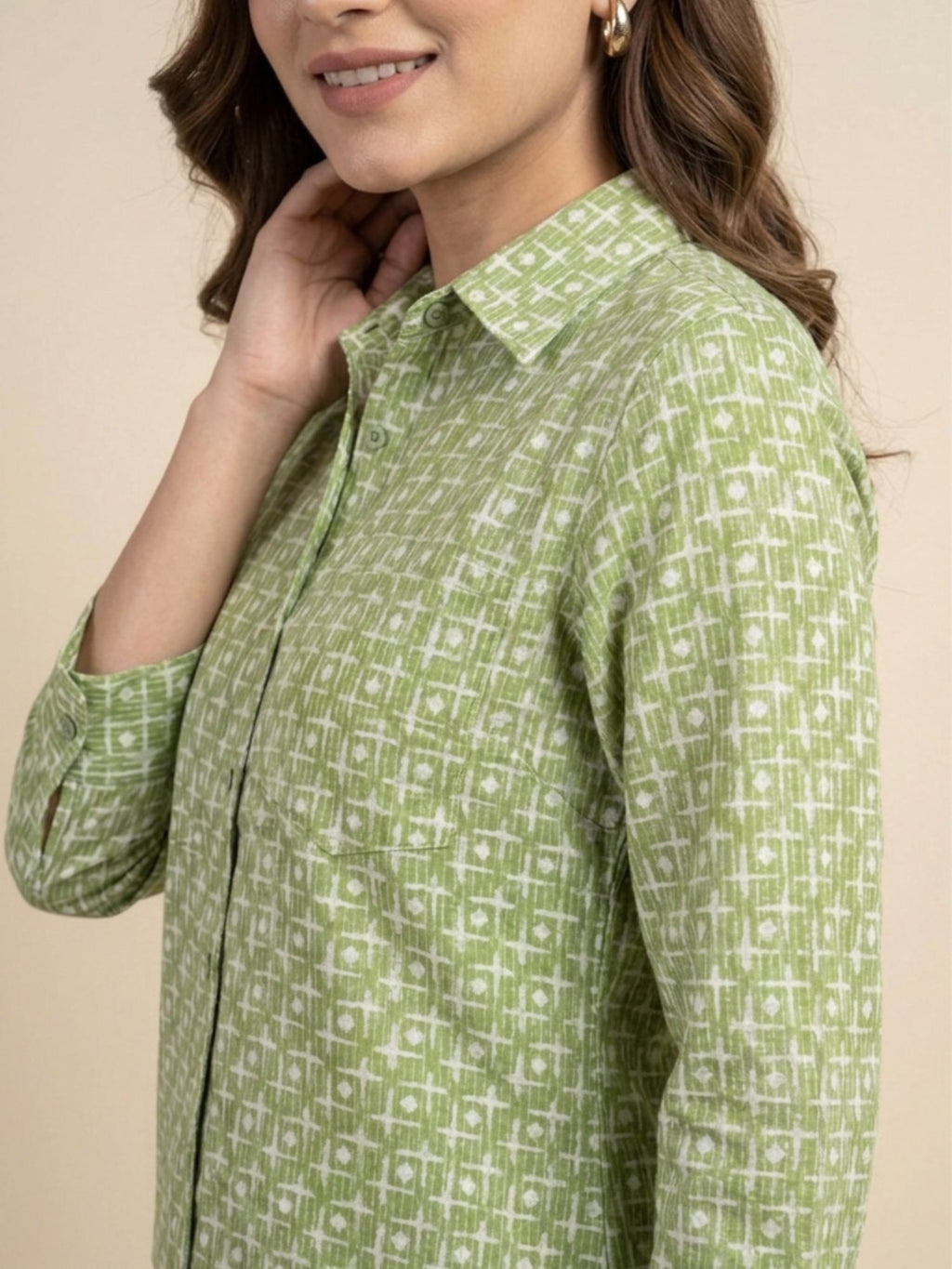 Green Geometric Cotton Shirt