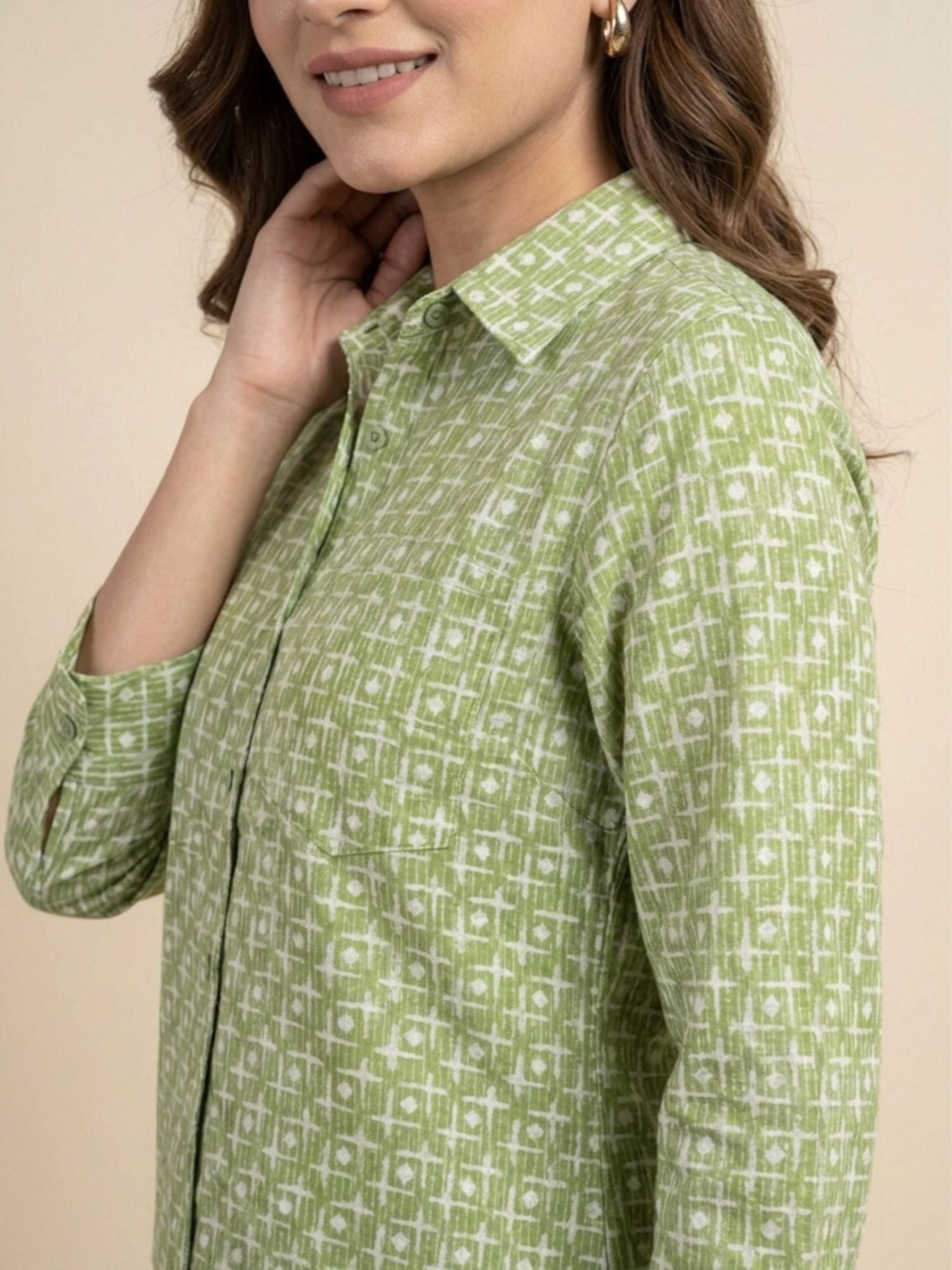 Green Geometric Cotton Shirt