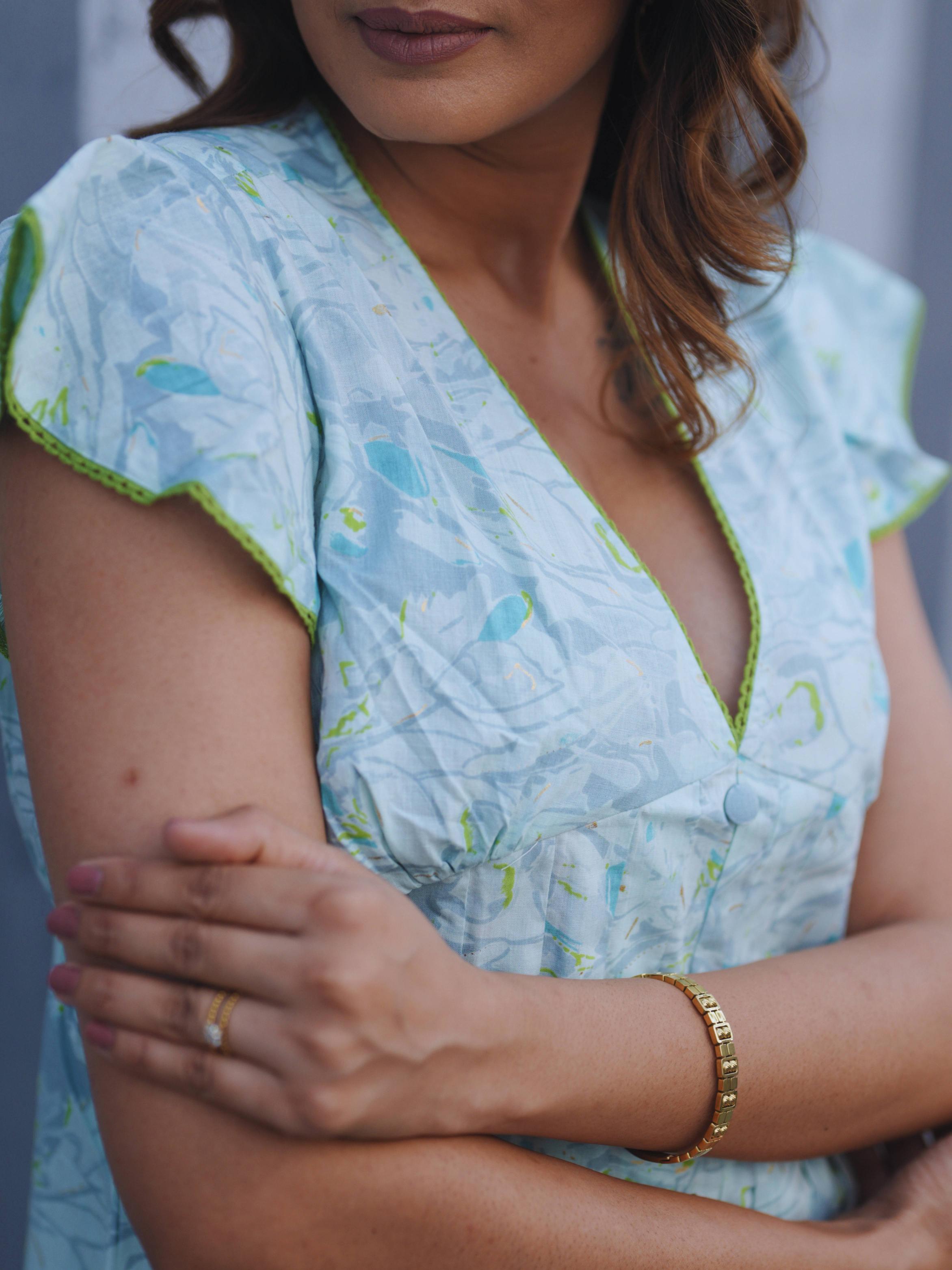 Blue Foil Print Dress