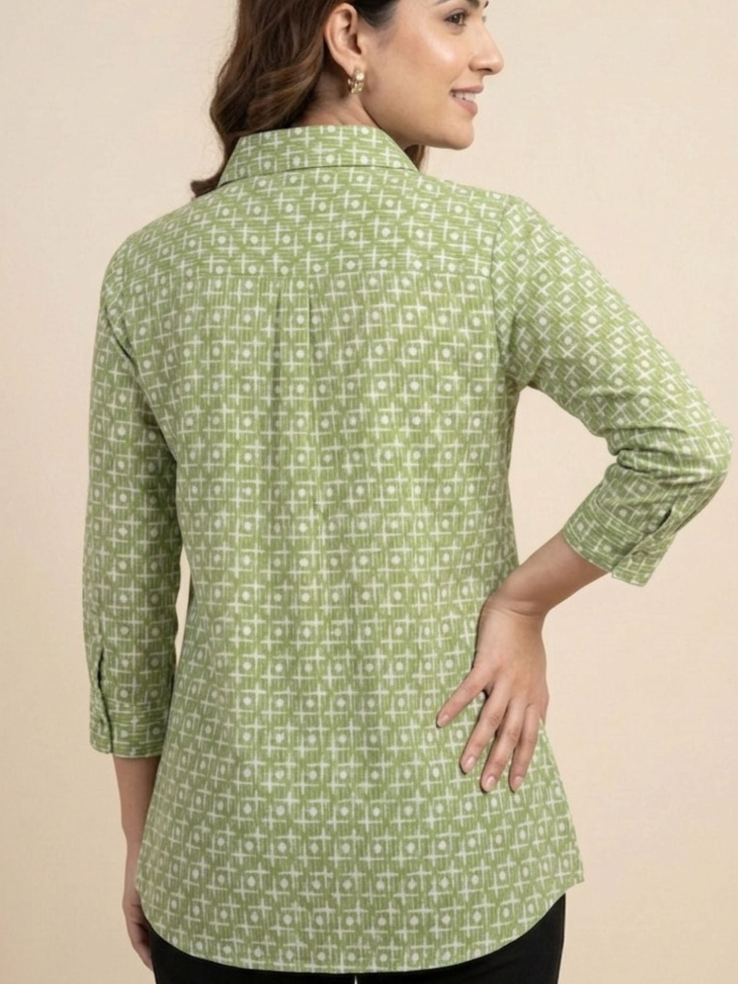 Green Geometric Cotton Shirt