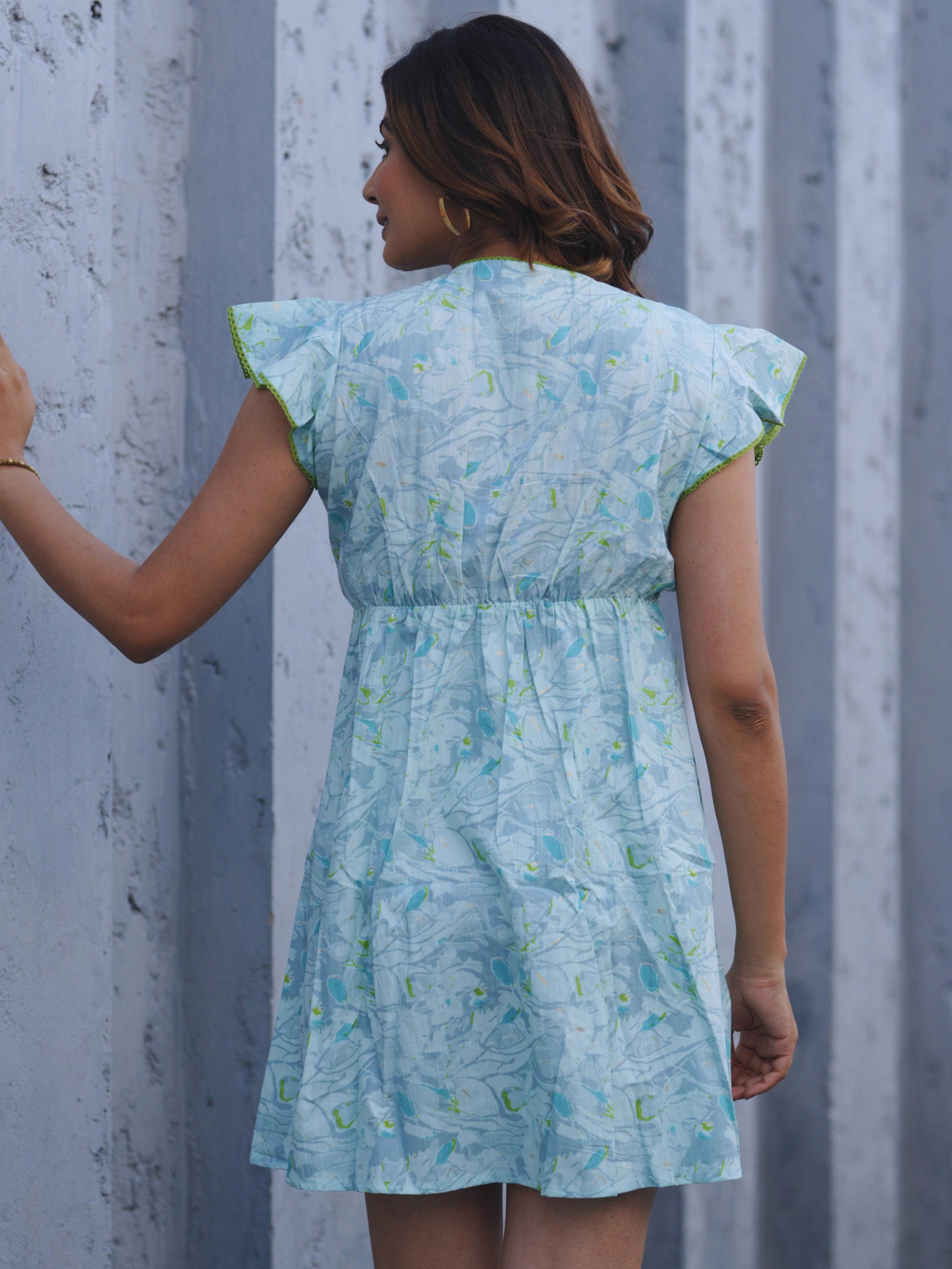 Blue Foil Print Dress