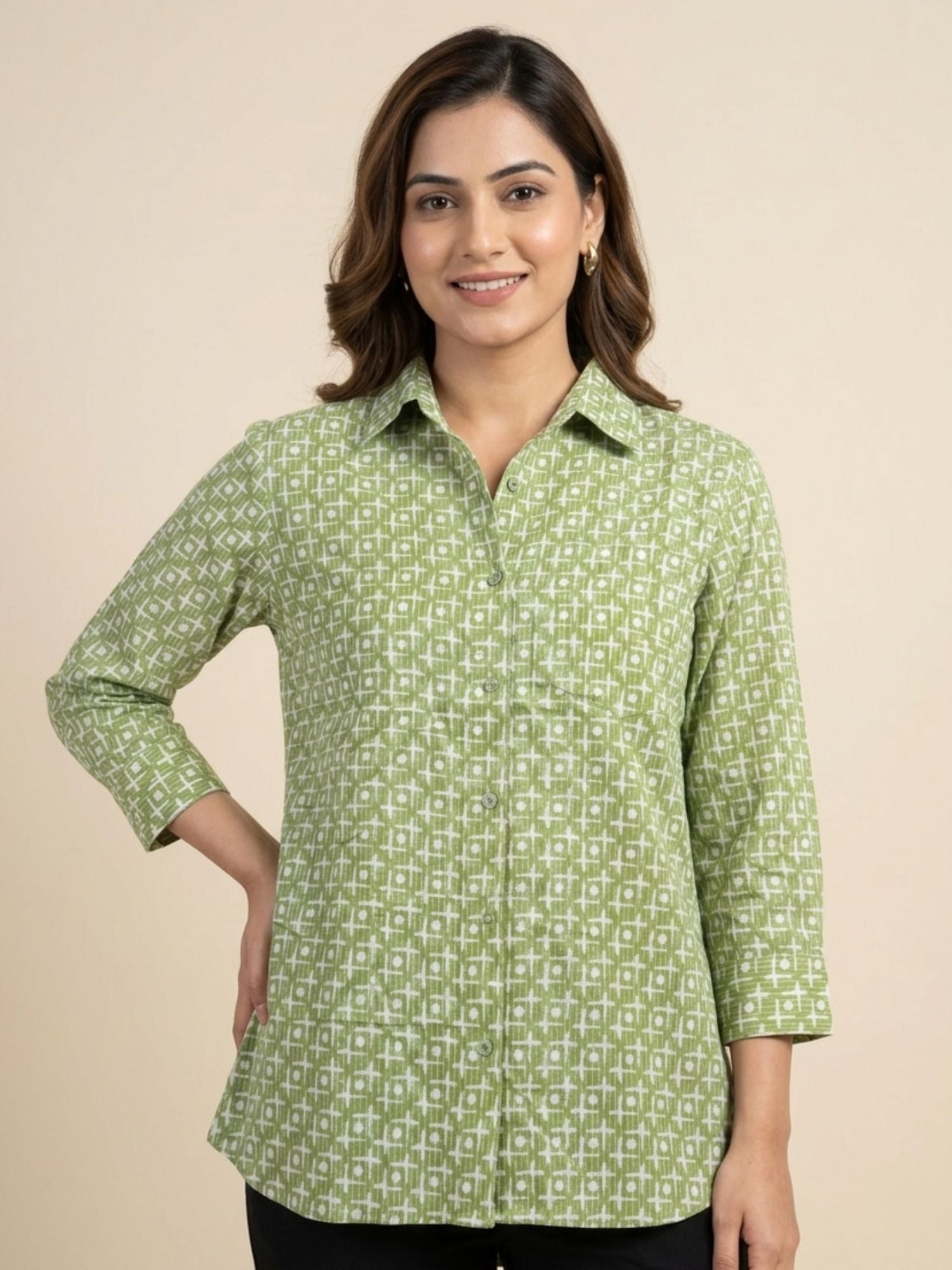 Green Geometric Cotton Shirt