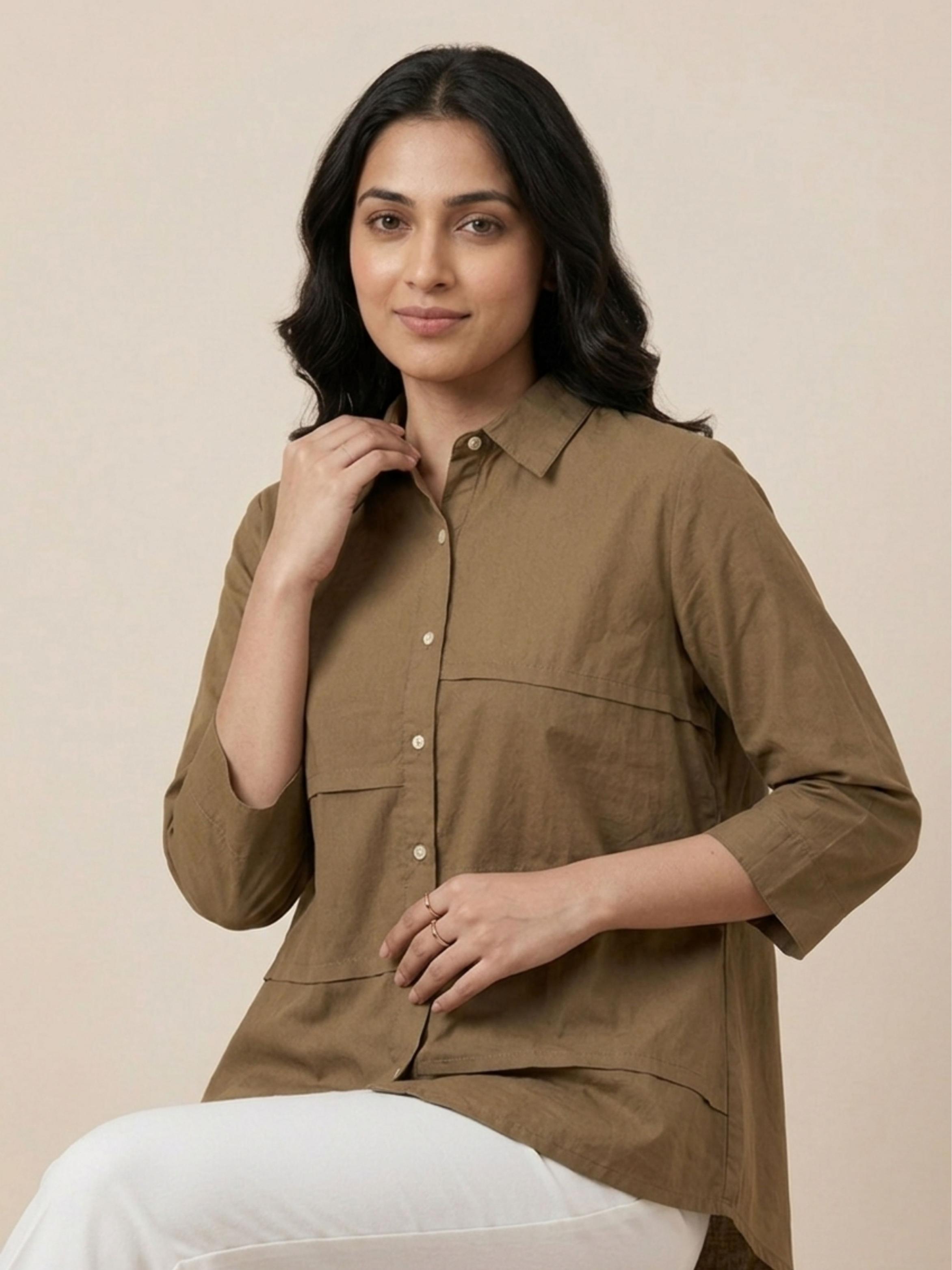 Mocha Panel Cotton Shirt