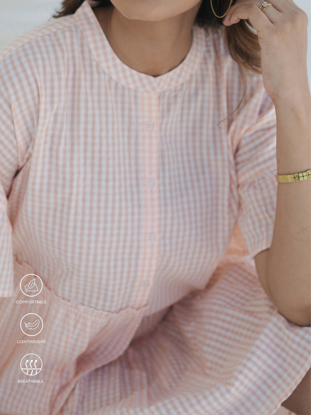 Peach Check Mini Dress