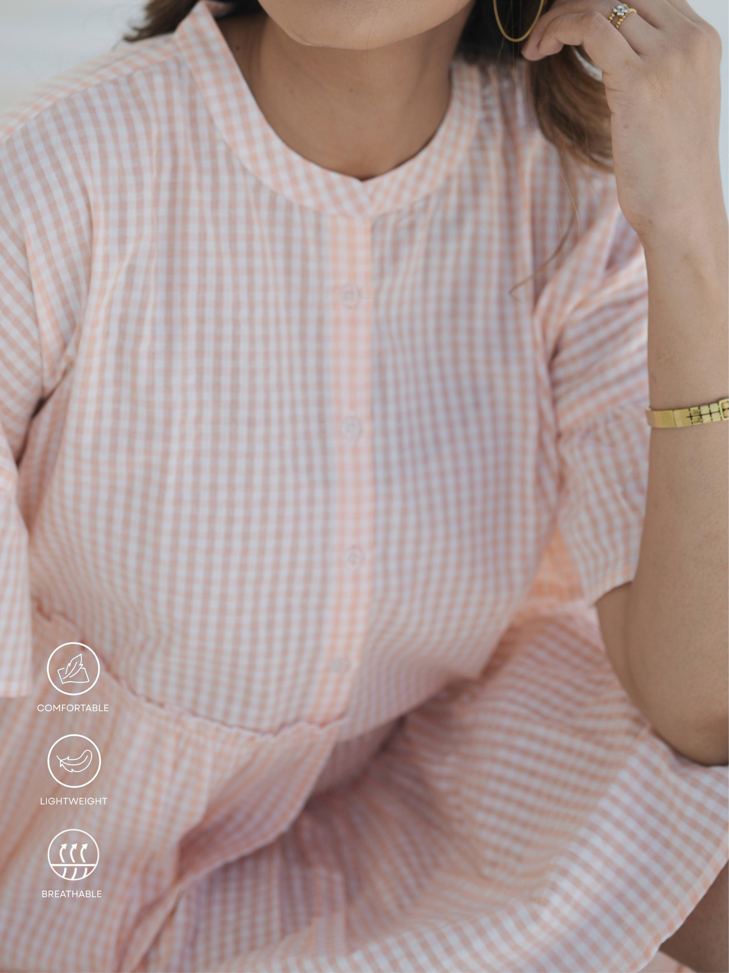 Peach Check Mini Dress