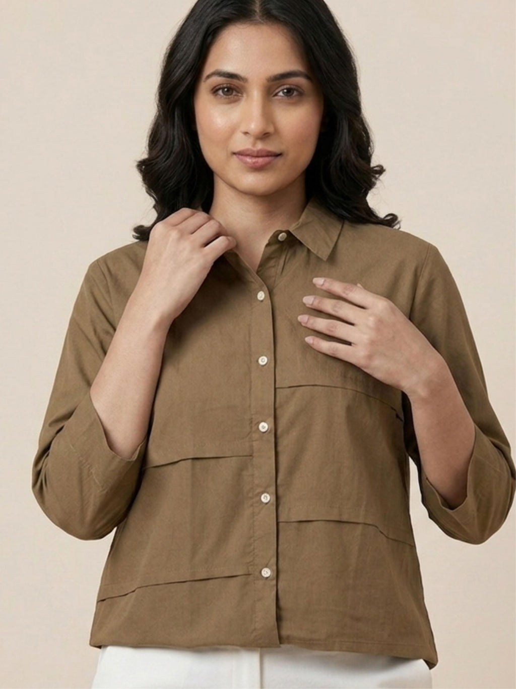 Mocha Panel Cotton Shirt