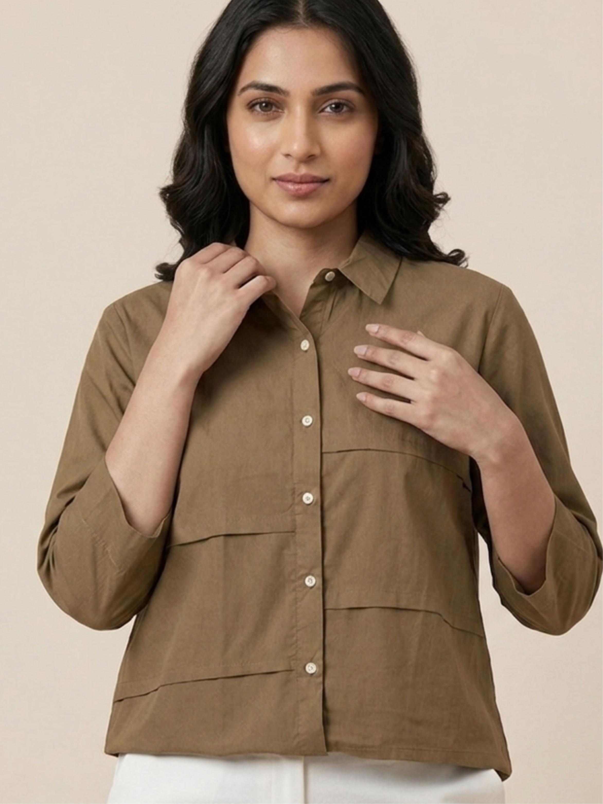 Mocha Panel Cotton Shirt