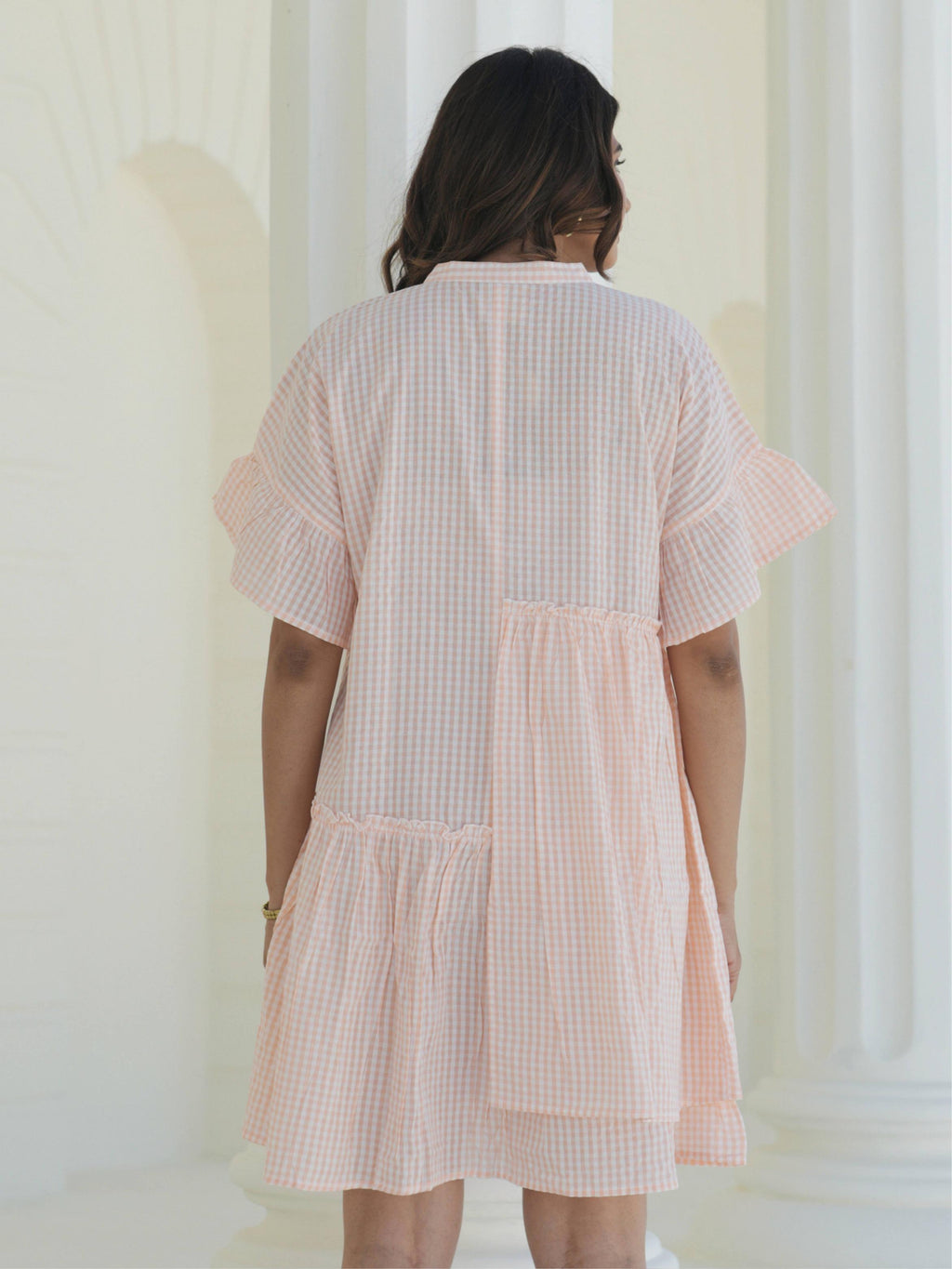 Peach Check Mini Dress