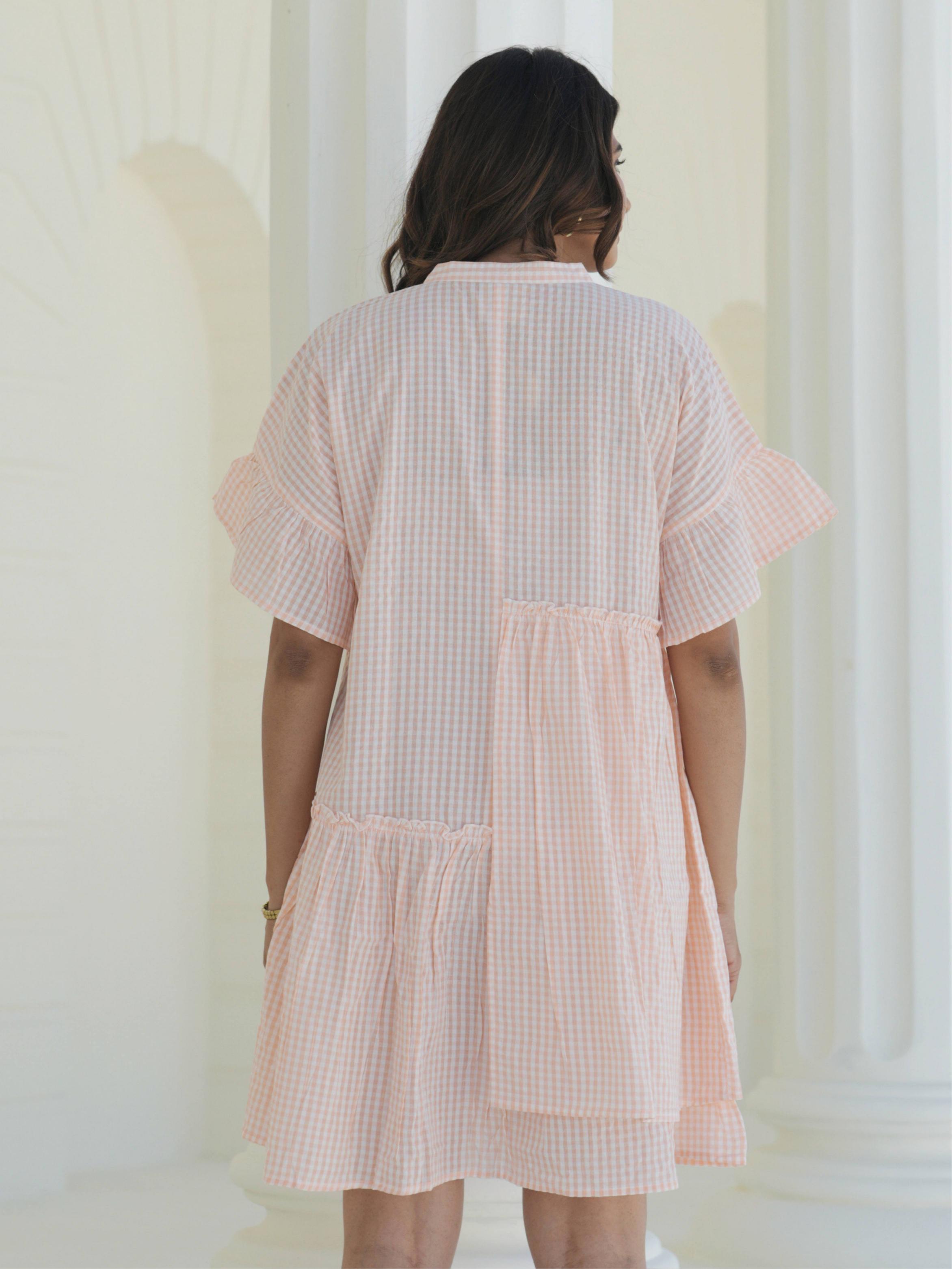 Peach Check Mini Dress