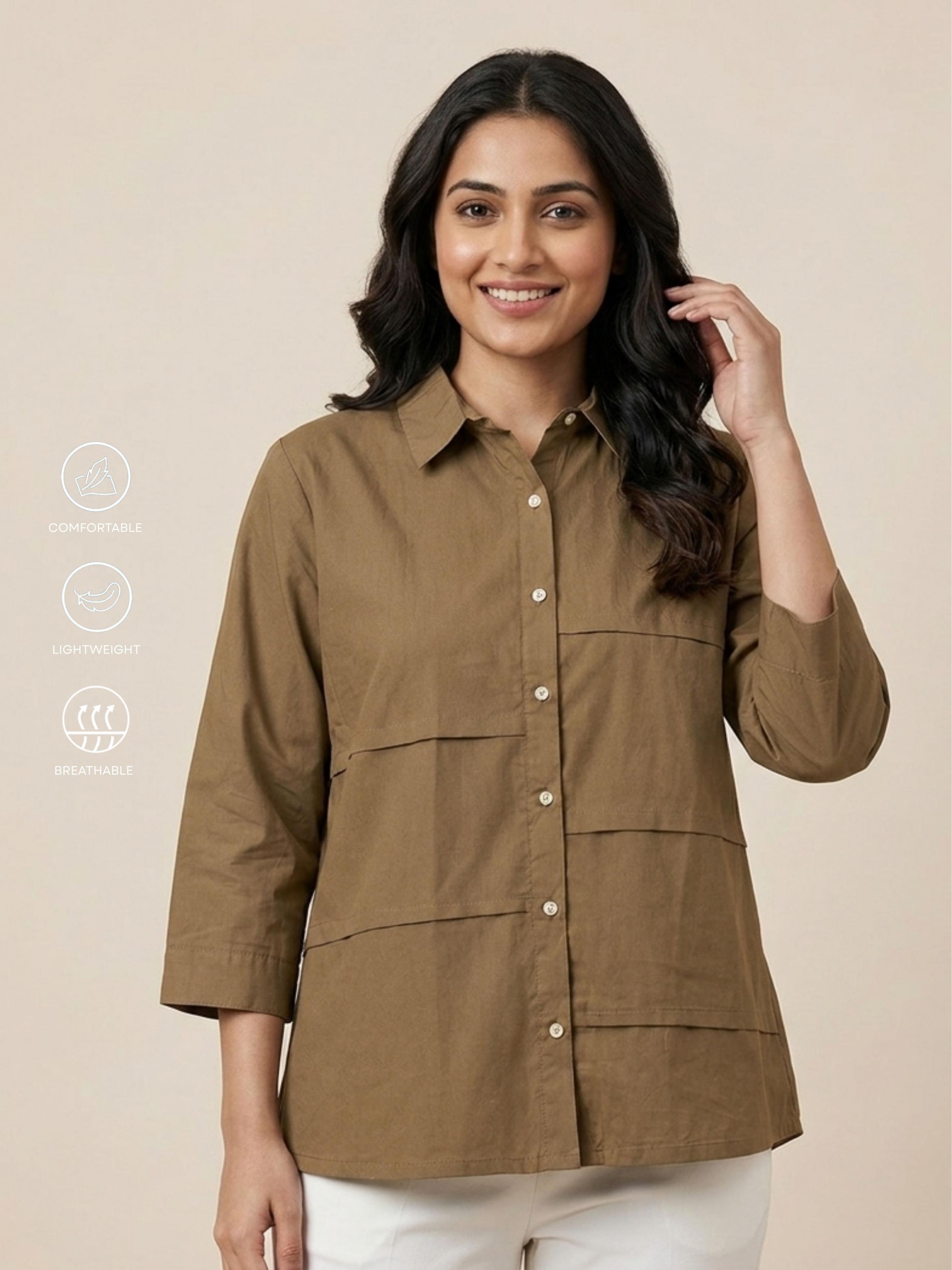 Mocha Panel Cotton Shirt