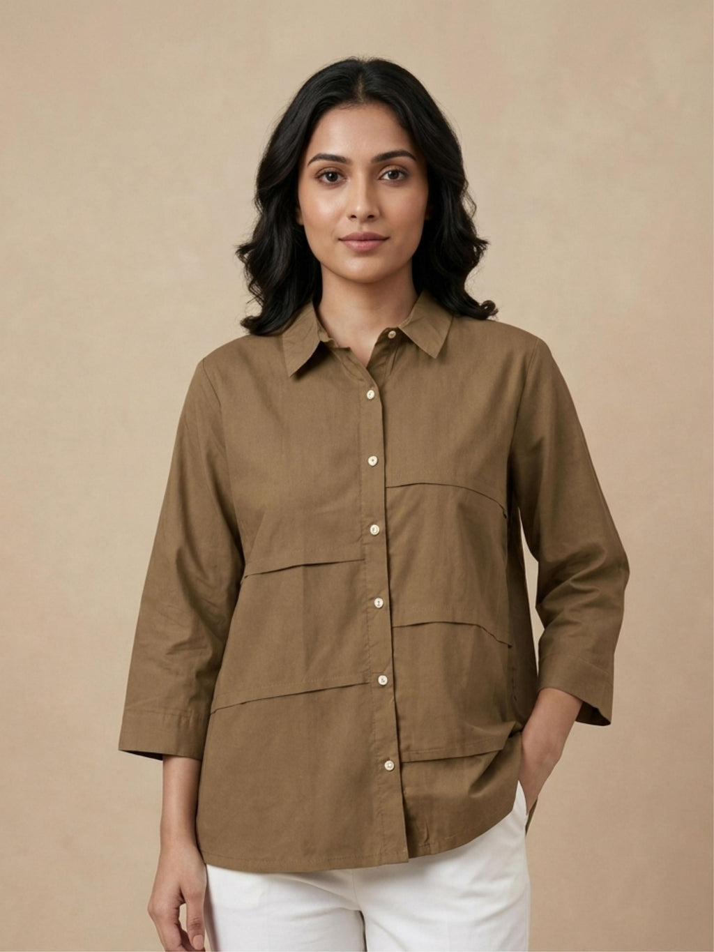 Mocha Panel Cotton Shirt