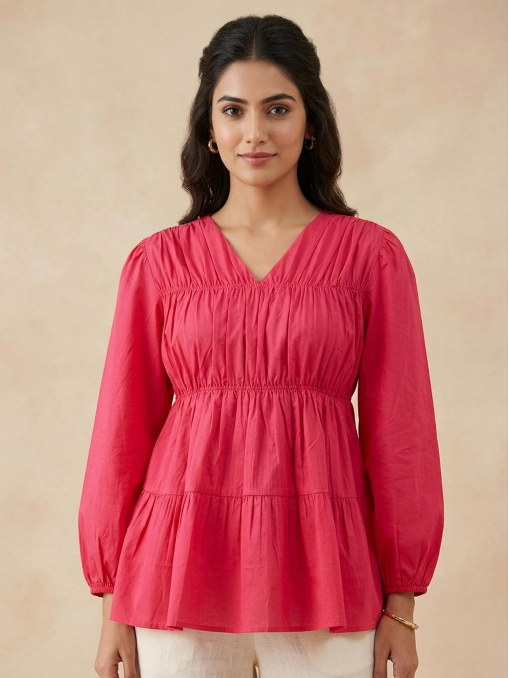 Raspberry Gathered Top