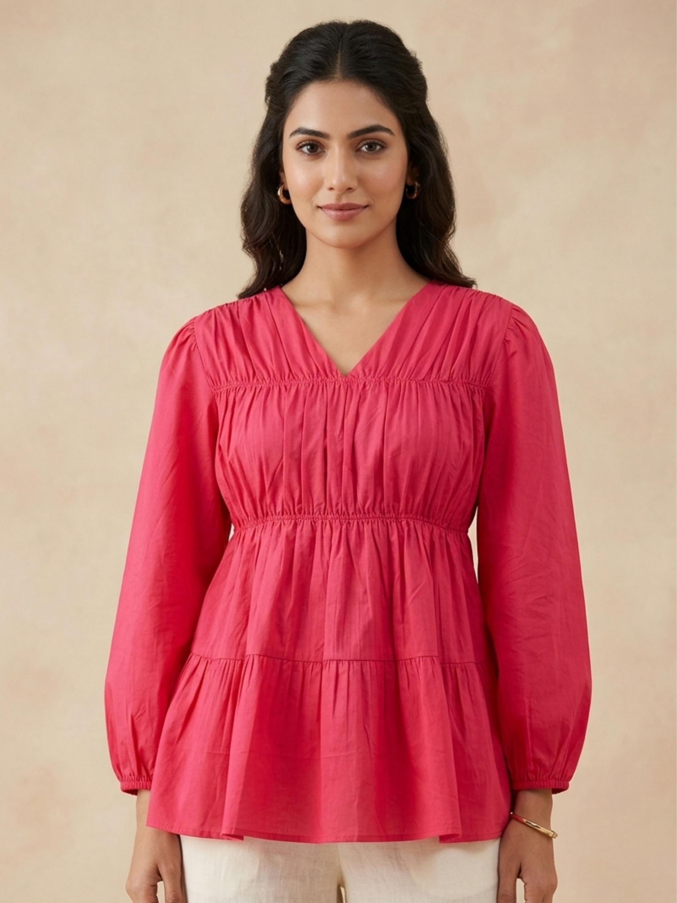 Raspberry Gathered Top