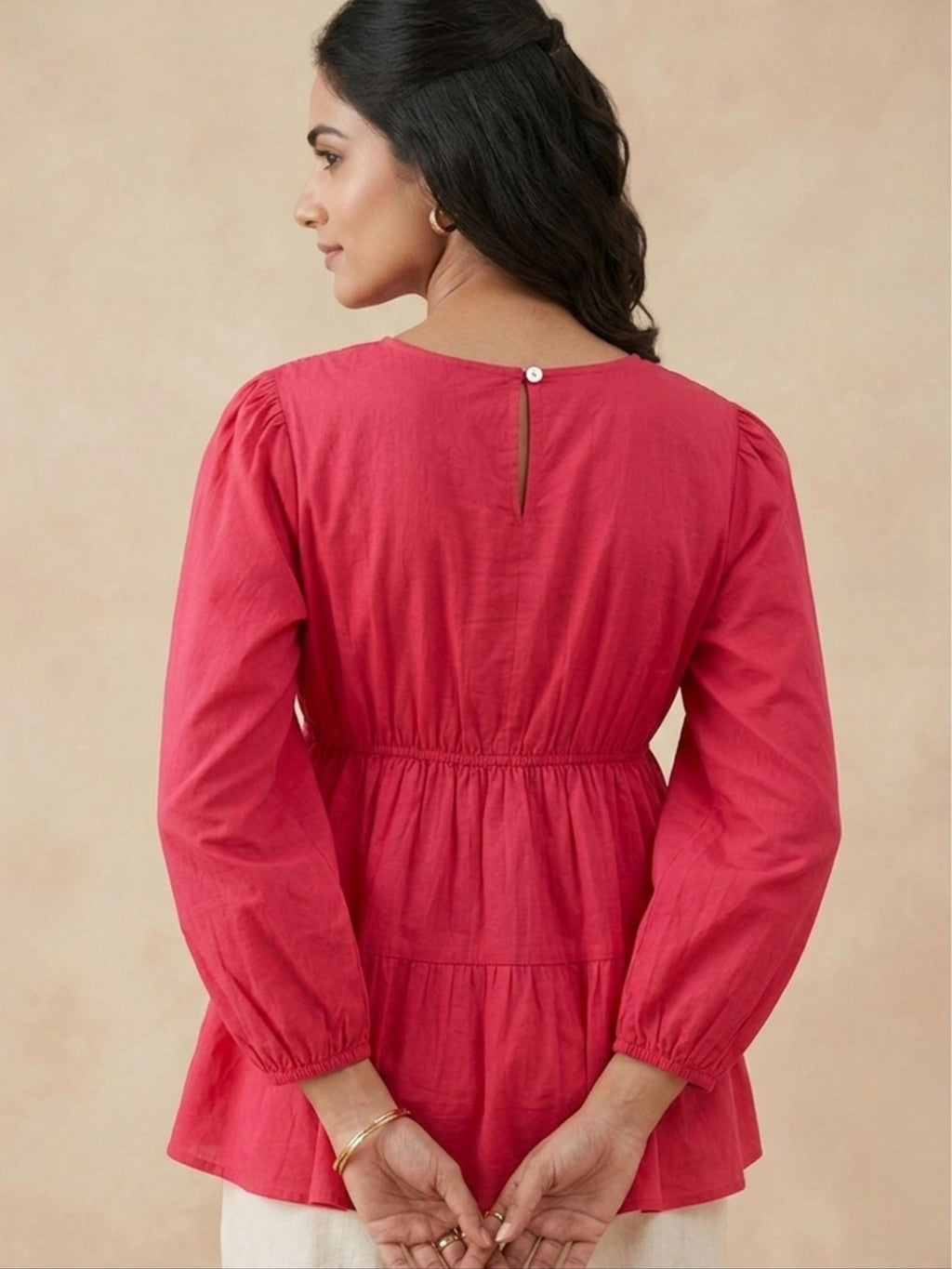 Raspberry Gathered Top