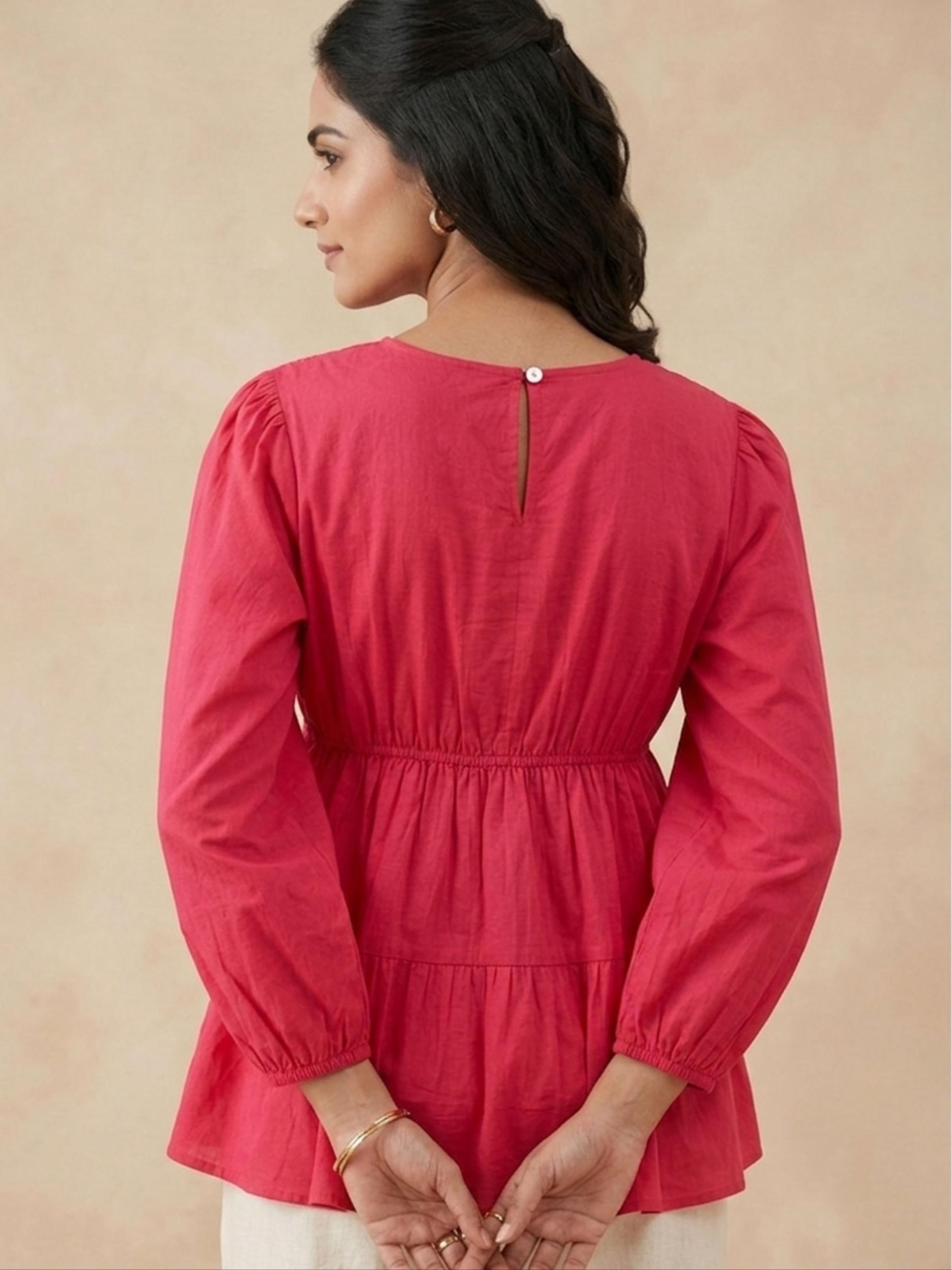 Raspberry Gathered Top