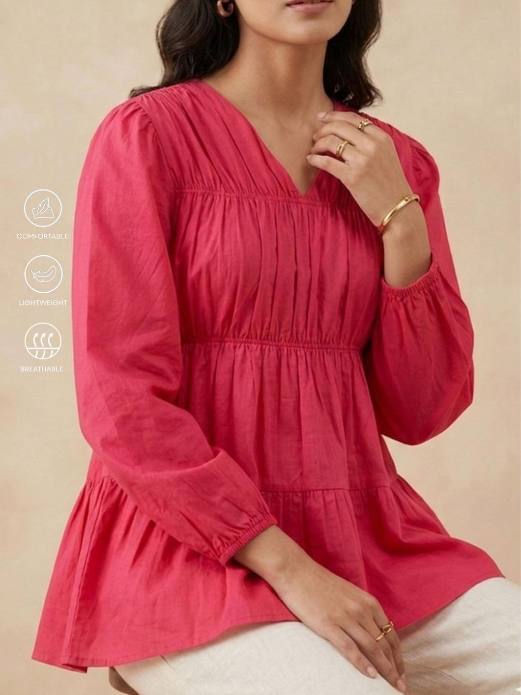 Raspberry Gathered Top
