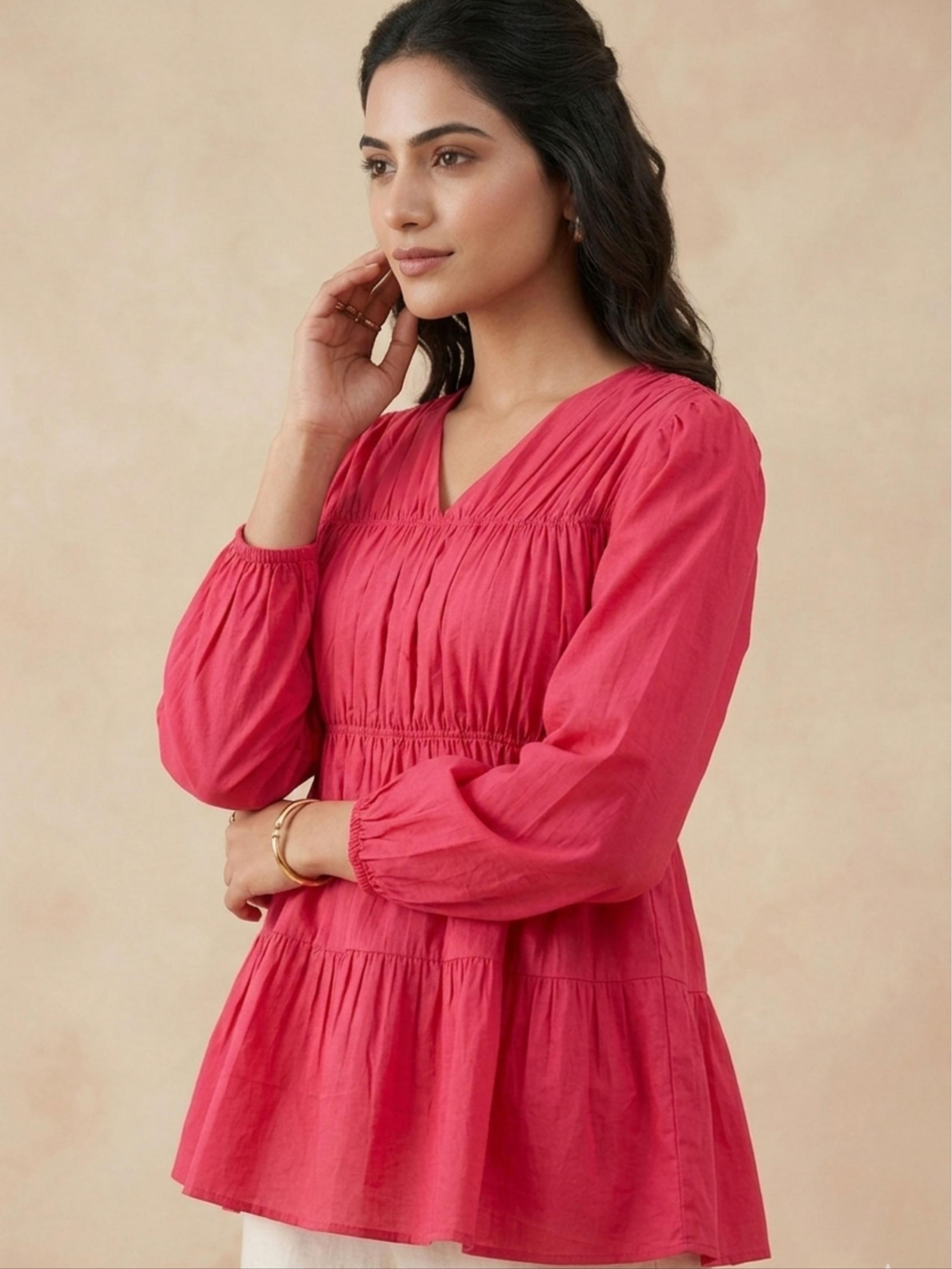 Raspberry Gathered Top