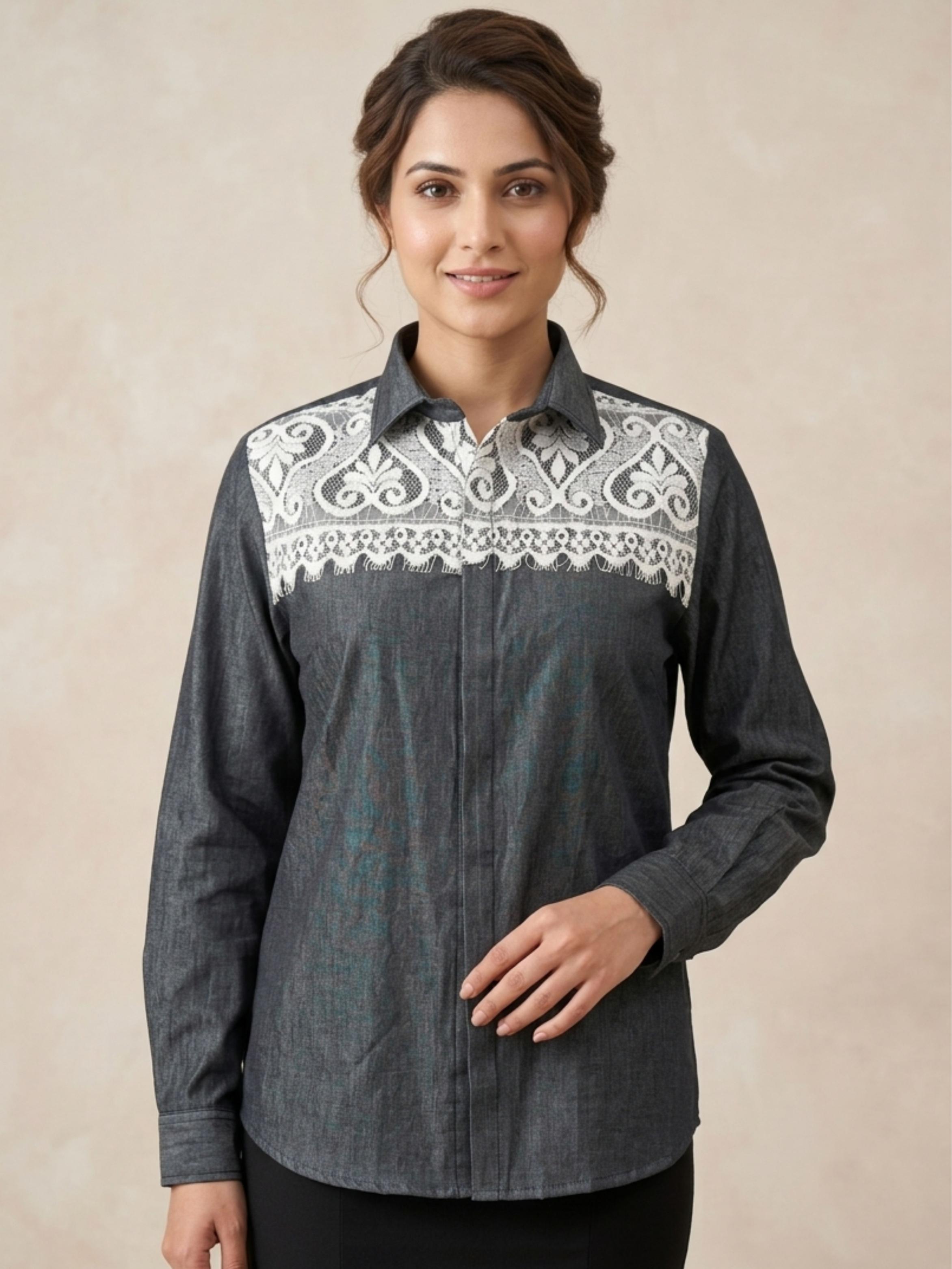 Denim Lace Detail Shirt