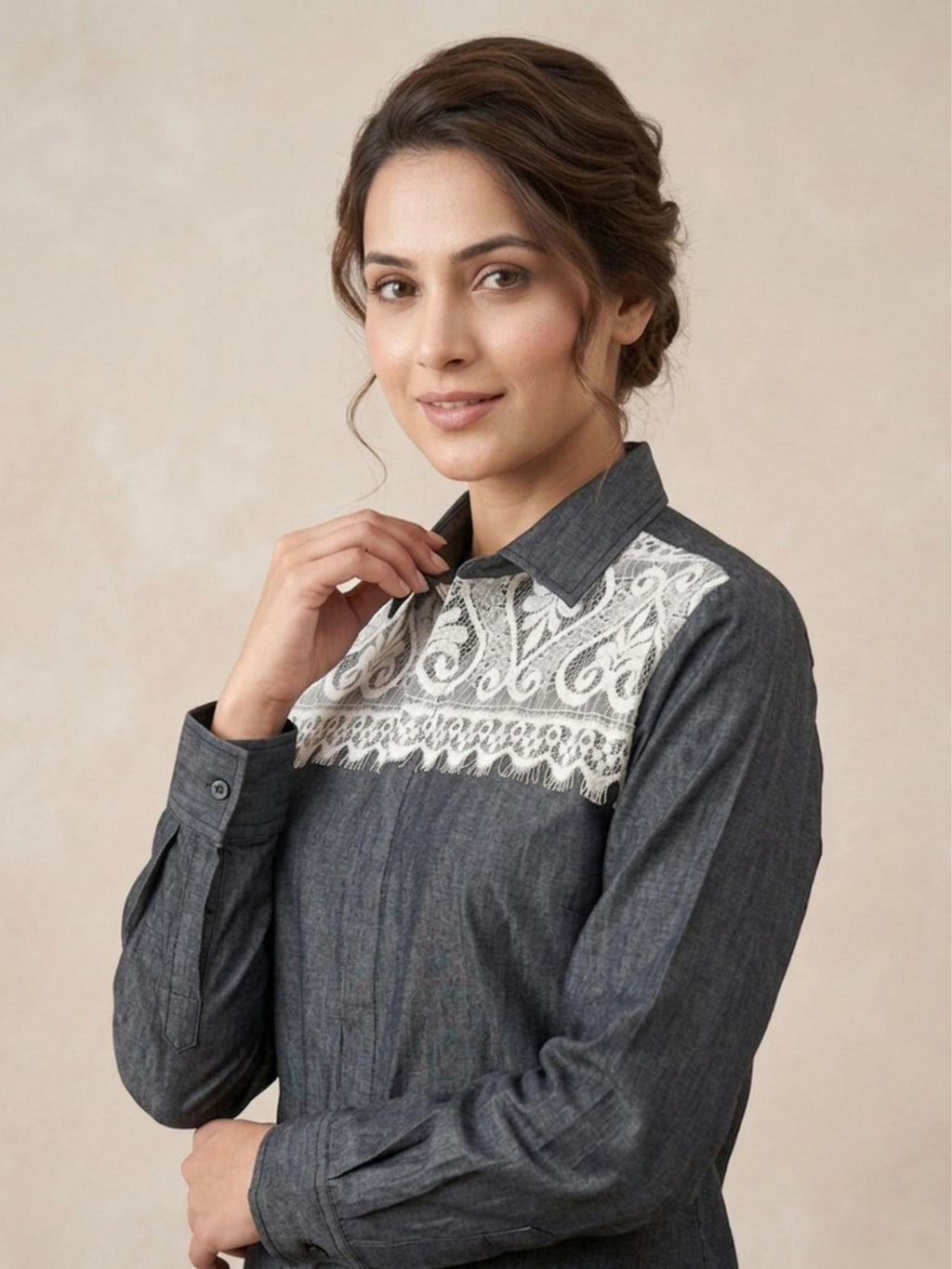 Denim Lace Detail Shirt