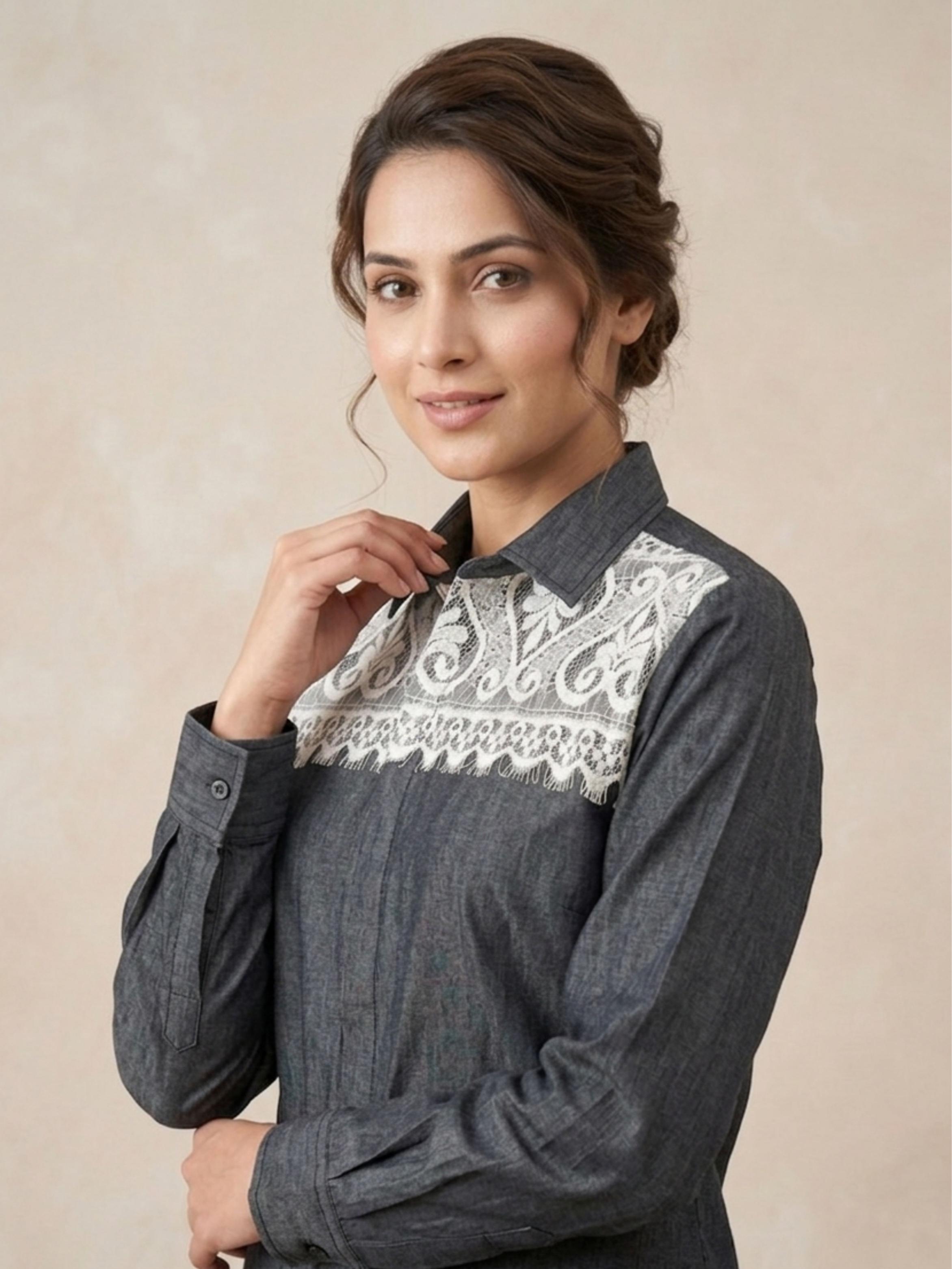 Denim Lace Detail Shirt