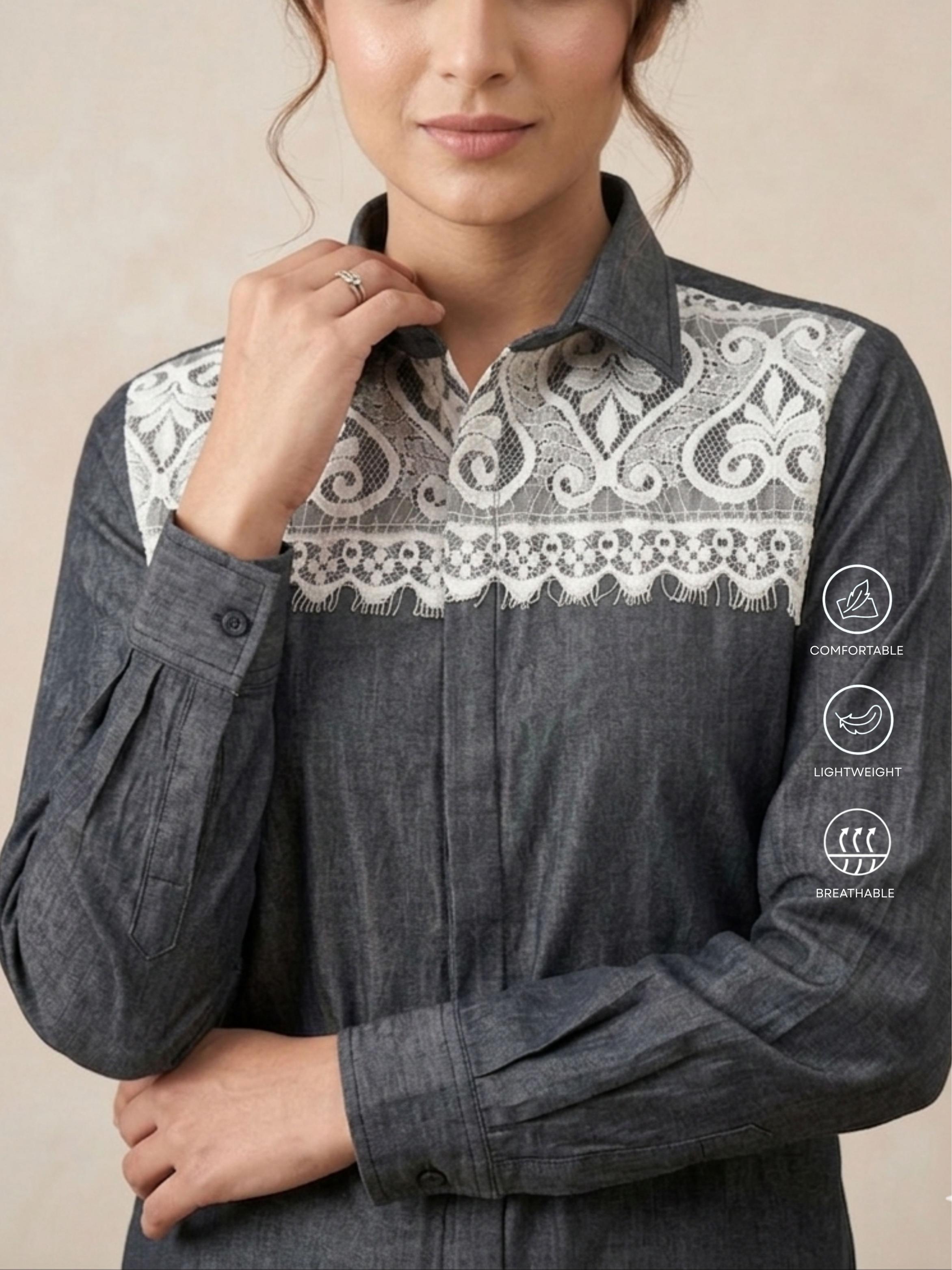 Denim Lace Detail Shirt