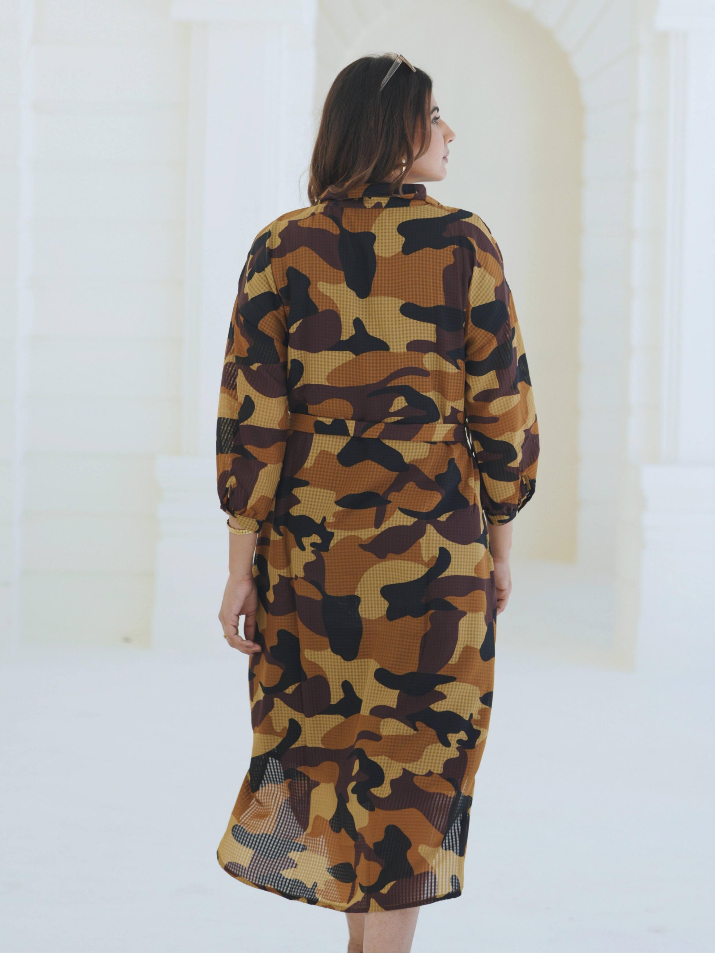 Brown Camo Midi Dress