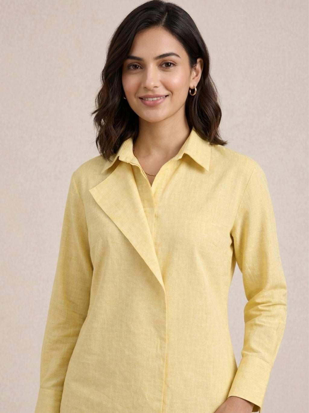 Yellow Overlap Slub Shirt