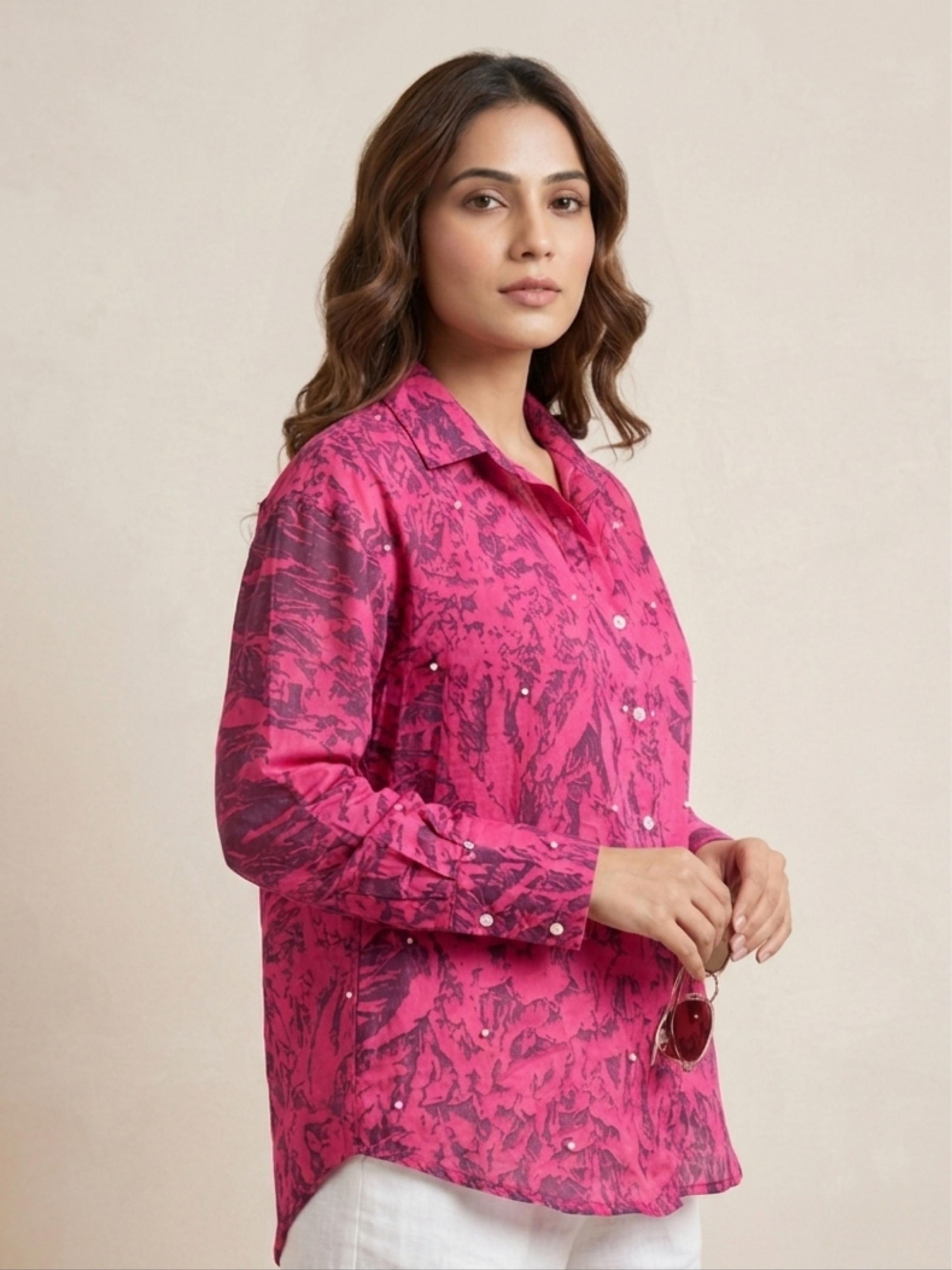 Pink Pearl Satin Shirt
