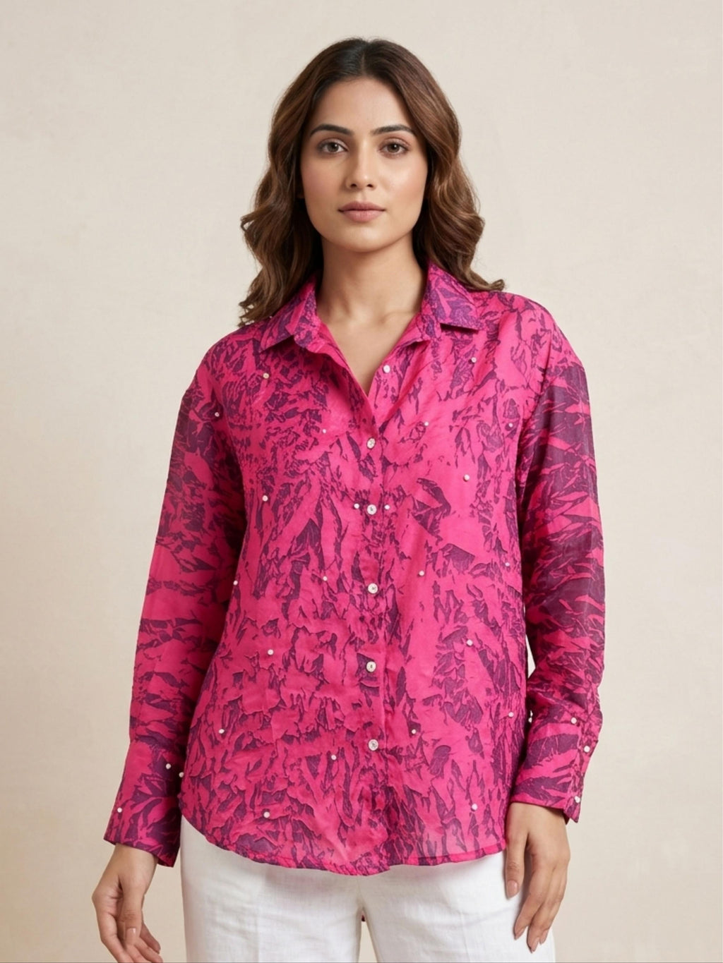 Pink Pearl Satin Shirt