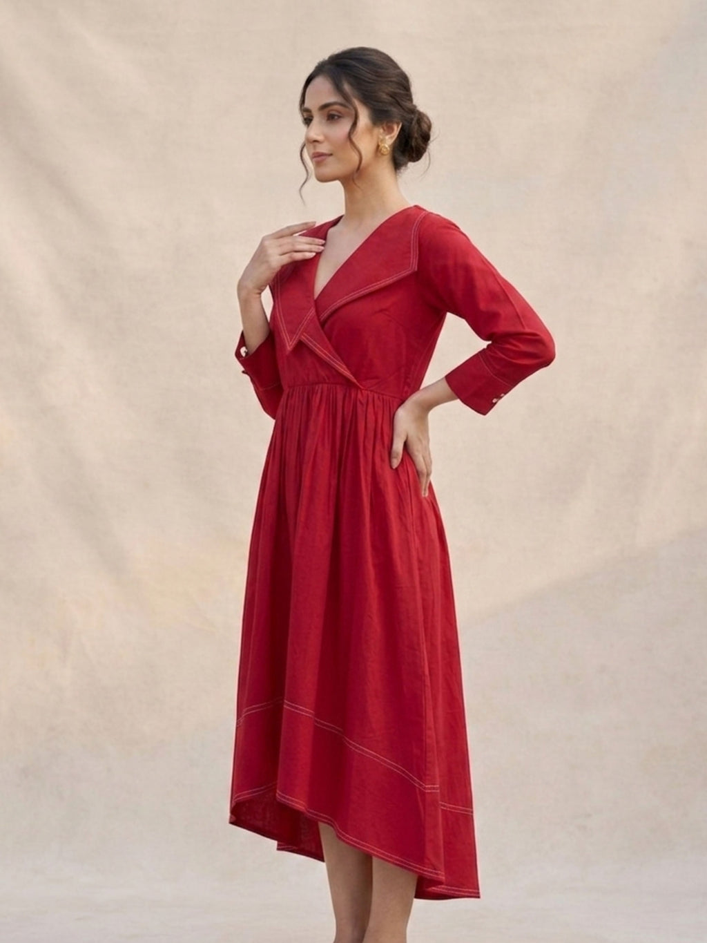 Red Faux Wrap Maxi