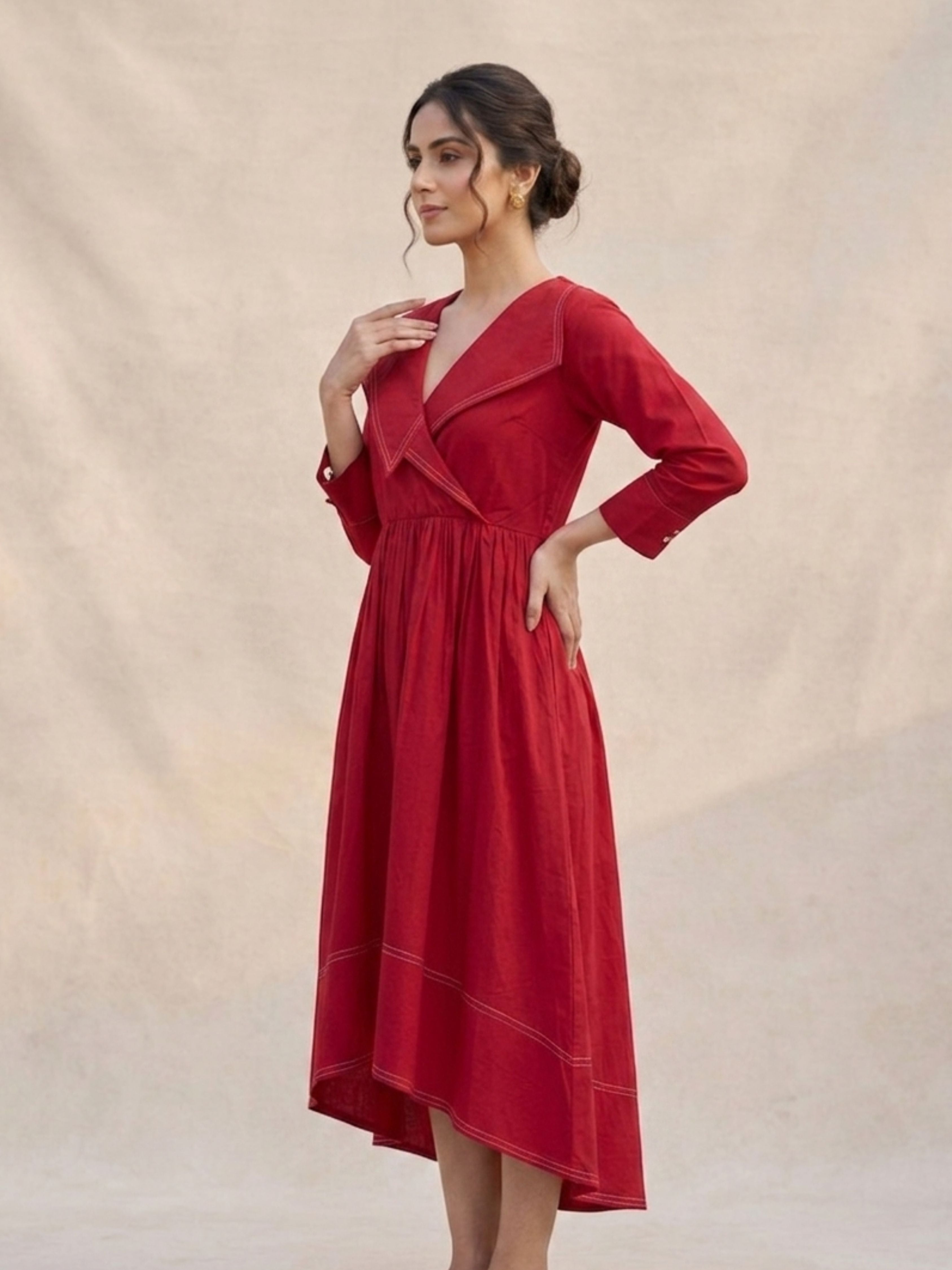 Red Faux Wrap Maxi