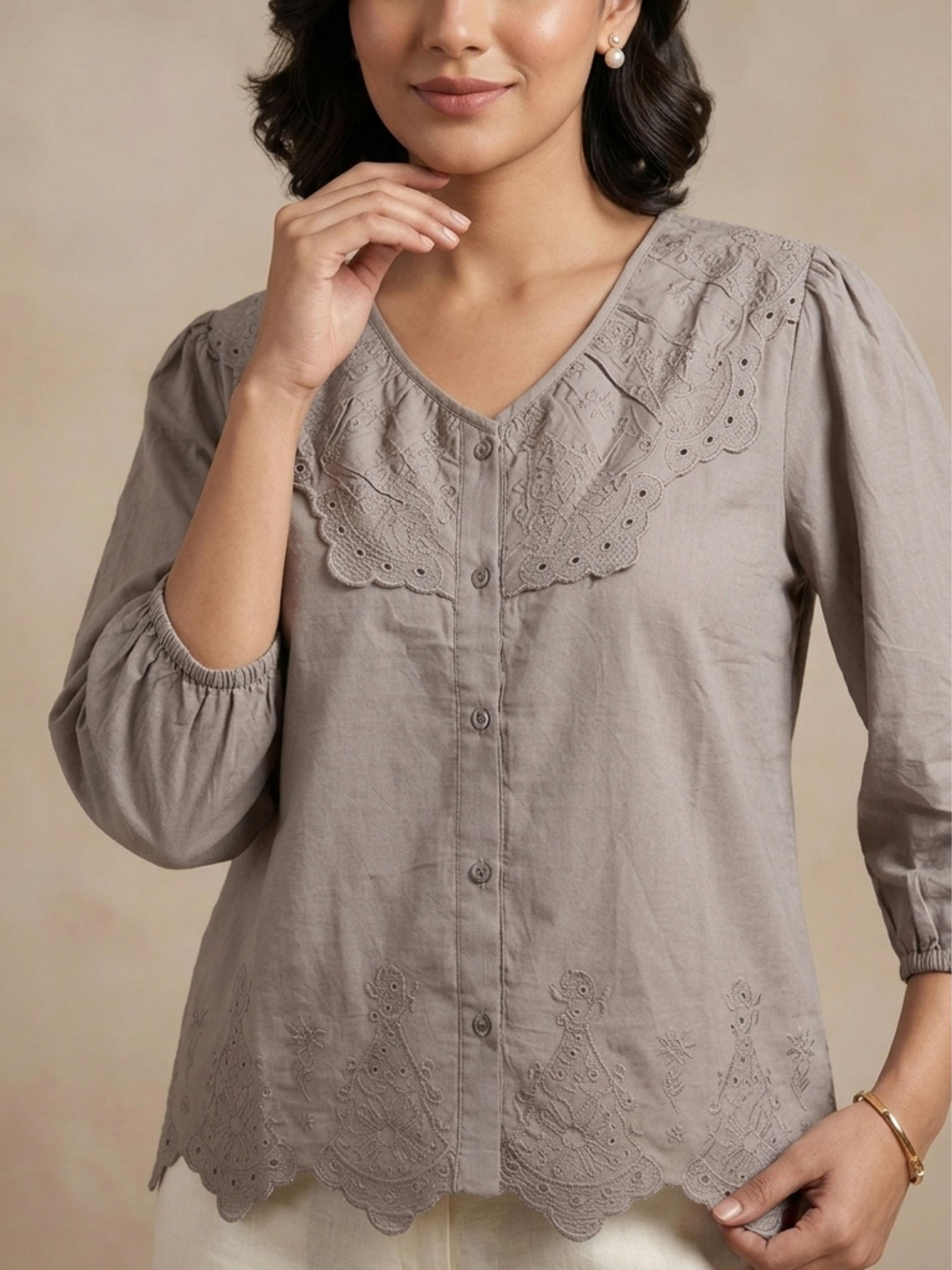 Grey Lace Cotton Top
