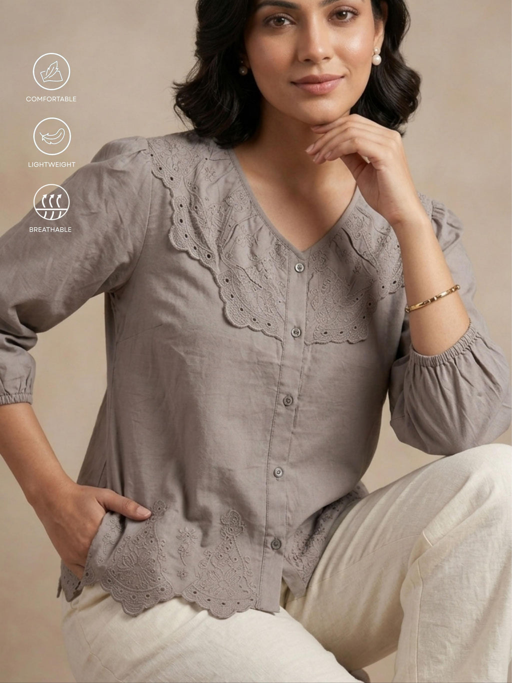 Grey Lace Cotton Top
