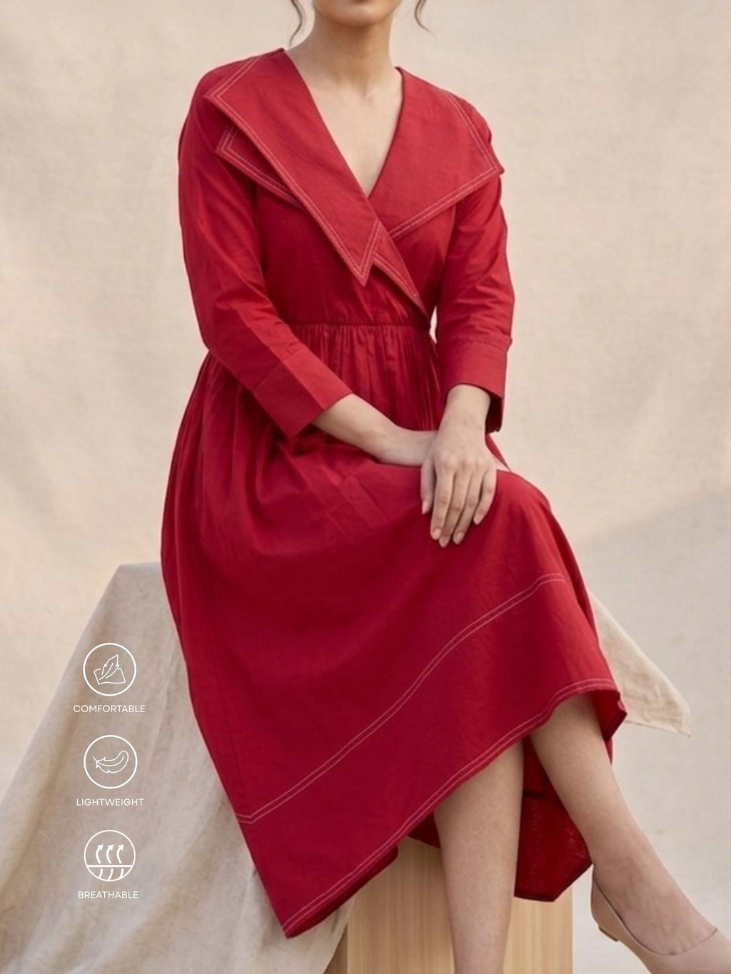 Red Faux Wrap Maxi