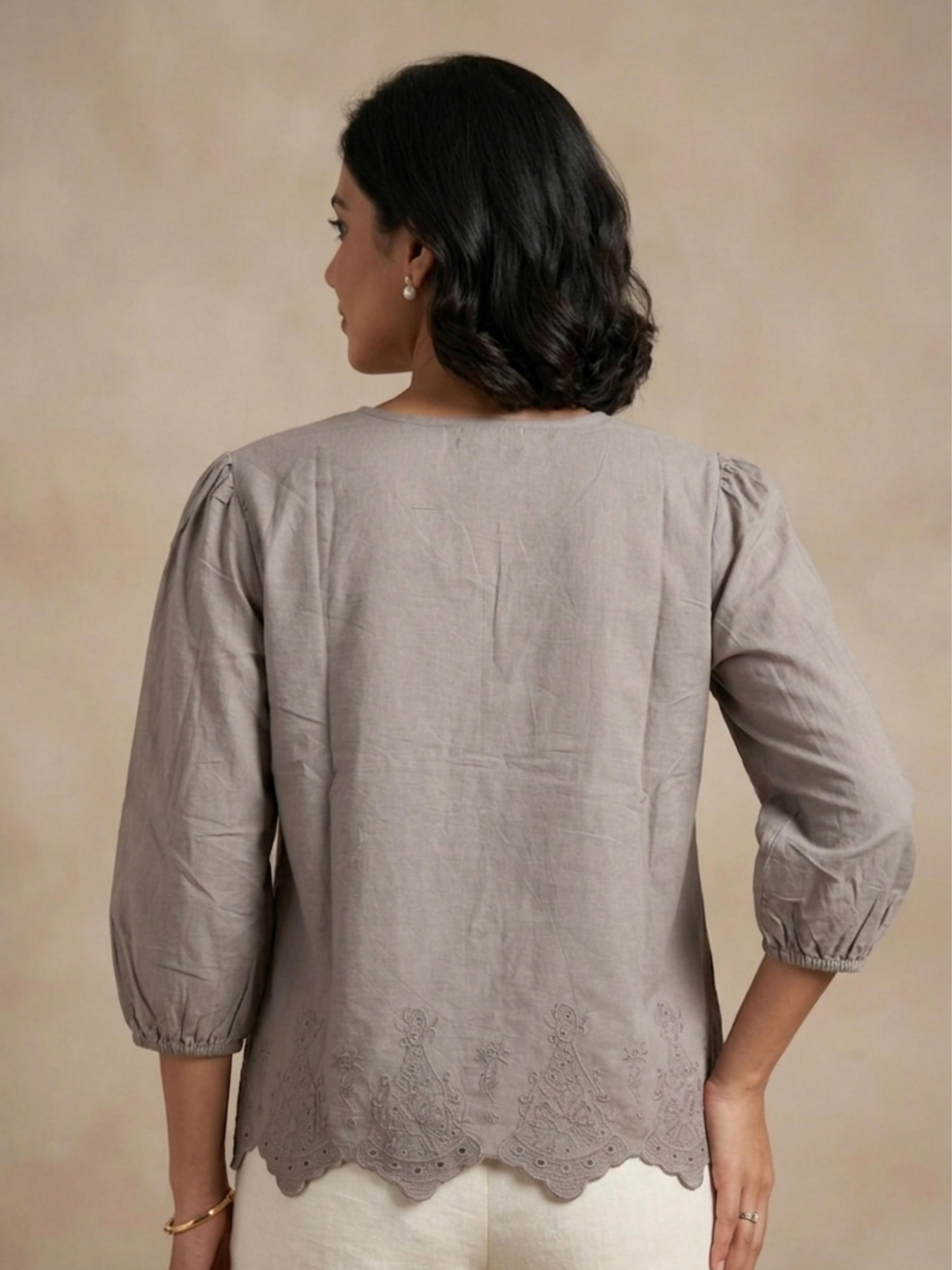 Grey Lace Cotton Top