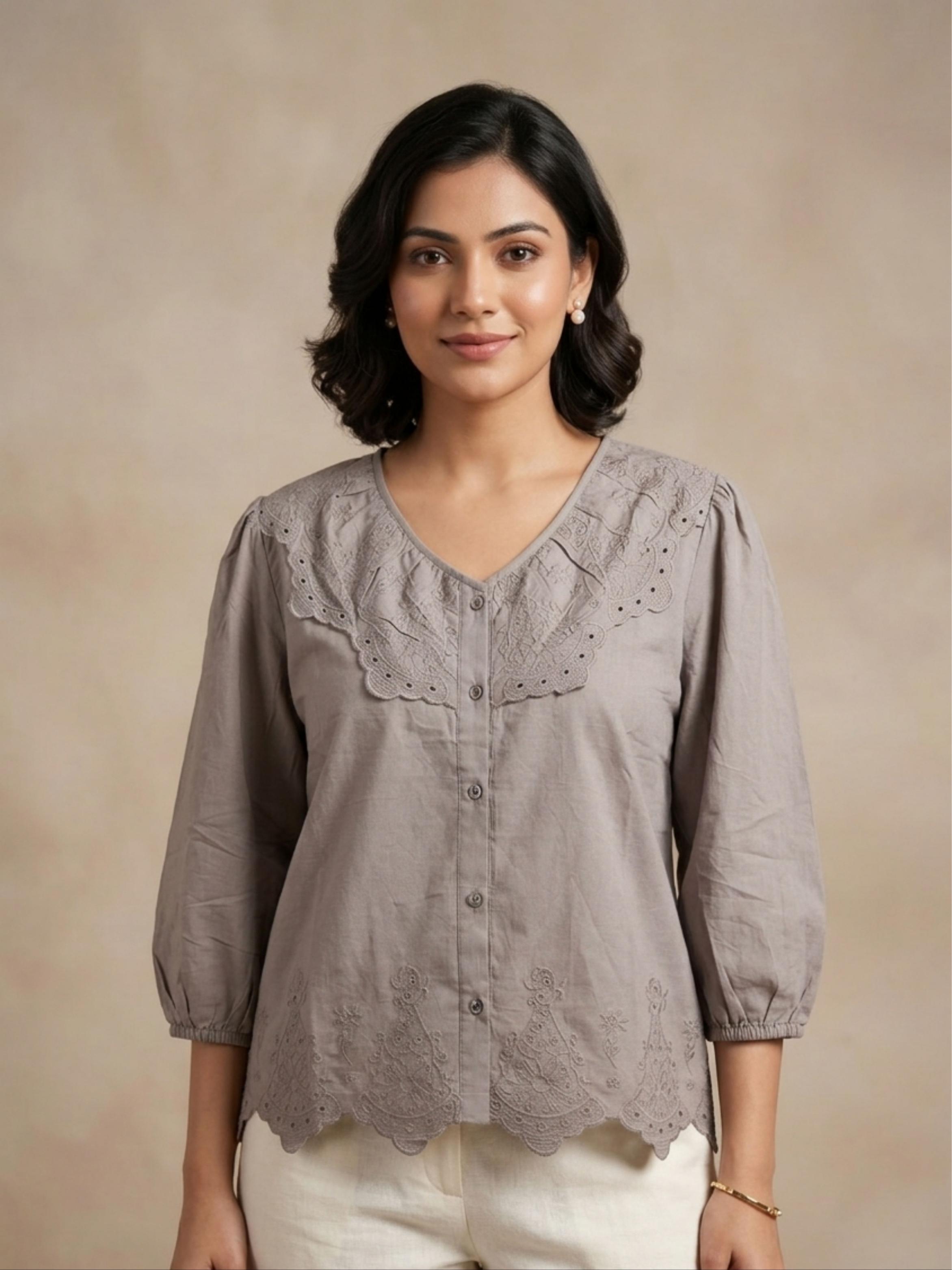 Grey Lace Cotton Top