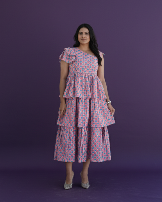 Dice Print Tier Dress