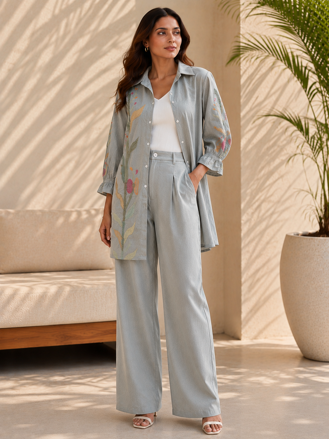 Grey Embroidered Co-ord Set