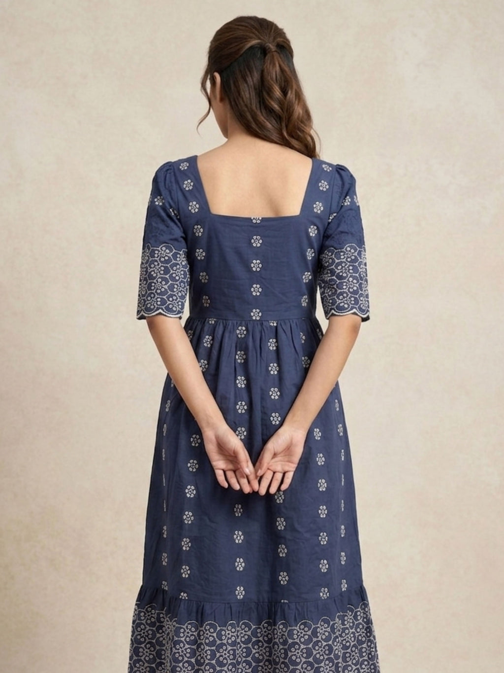 Indigo shiffli Midi Dress