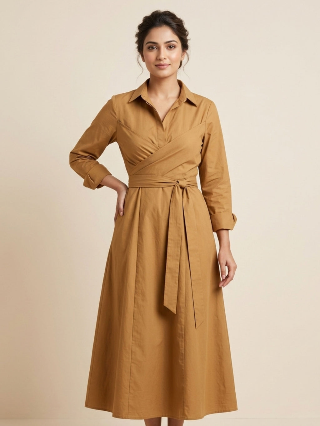 Caramel Tie-Waist Dress