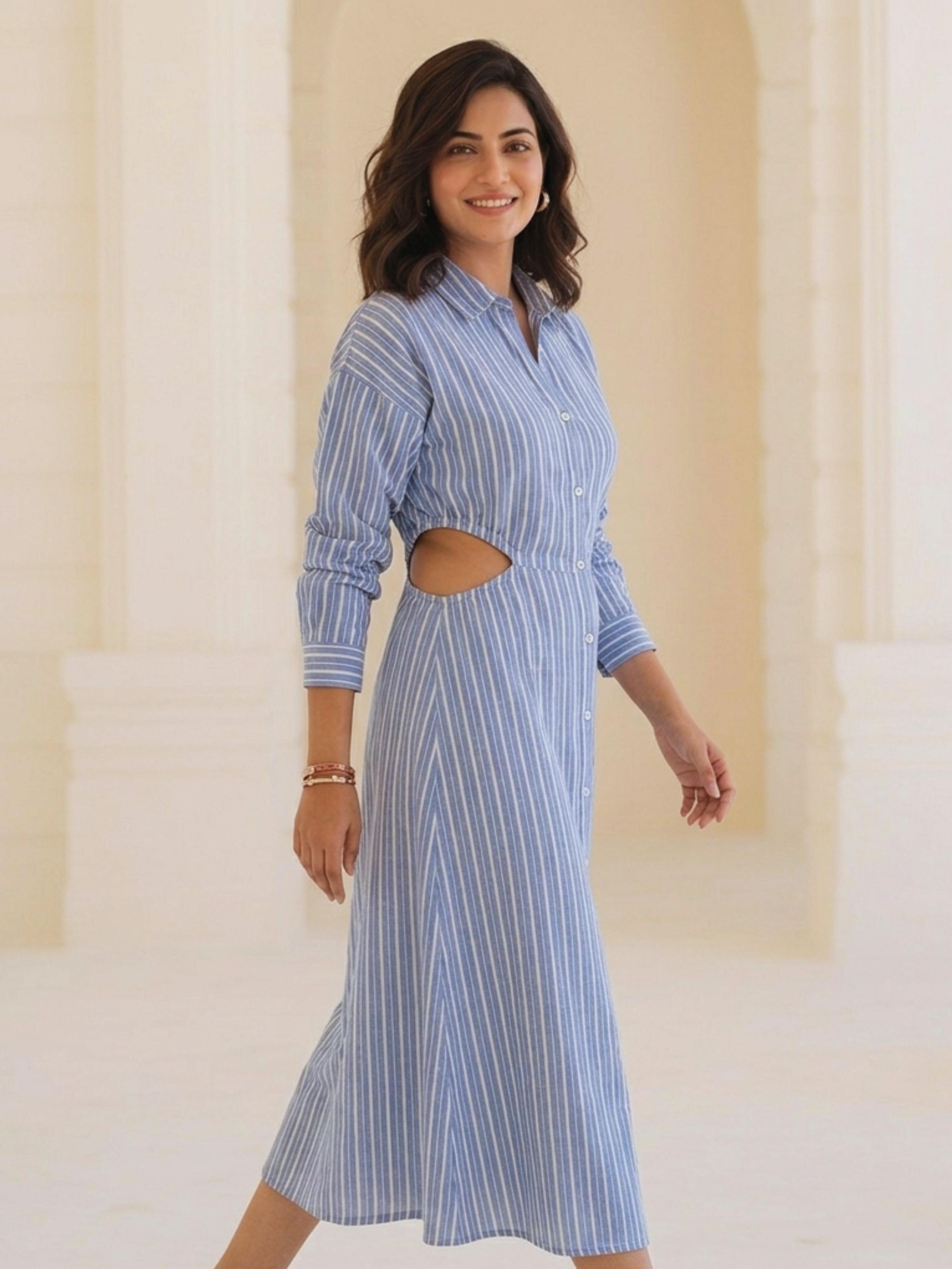 Long Waist Cut Shirt Dress