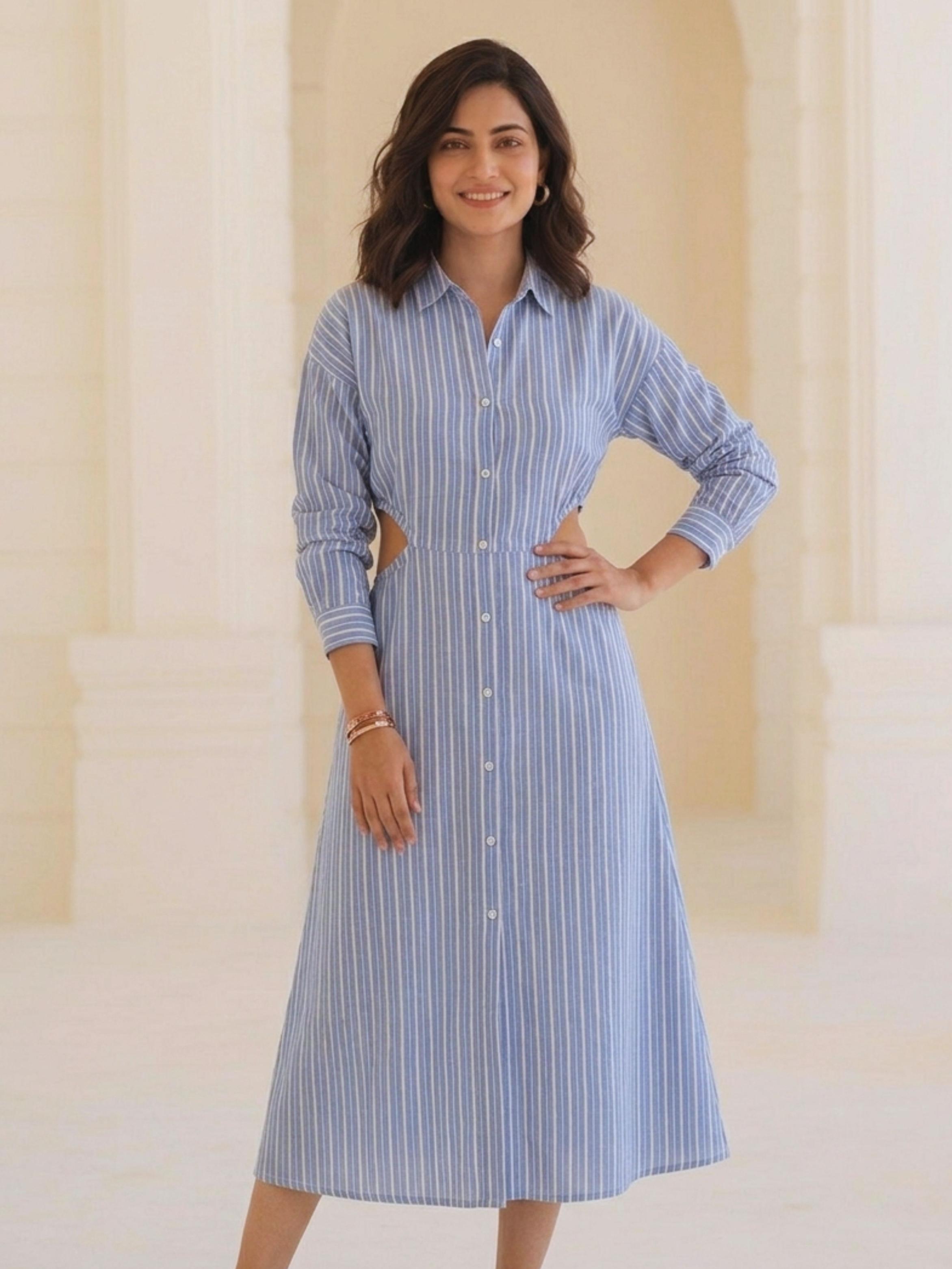 Long Waist Cut Shirt Dress