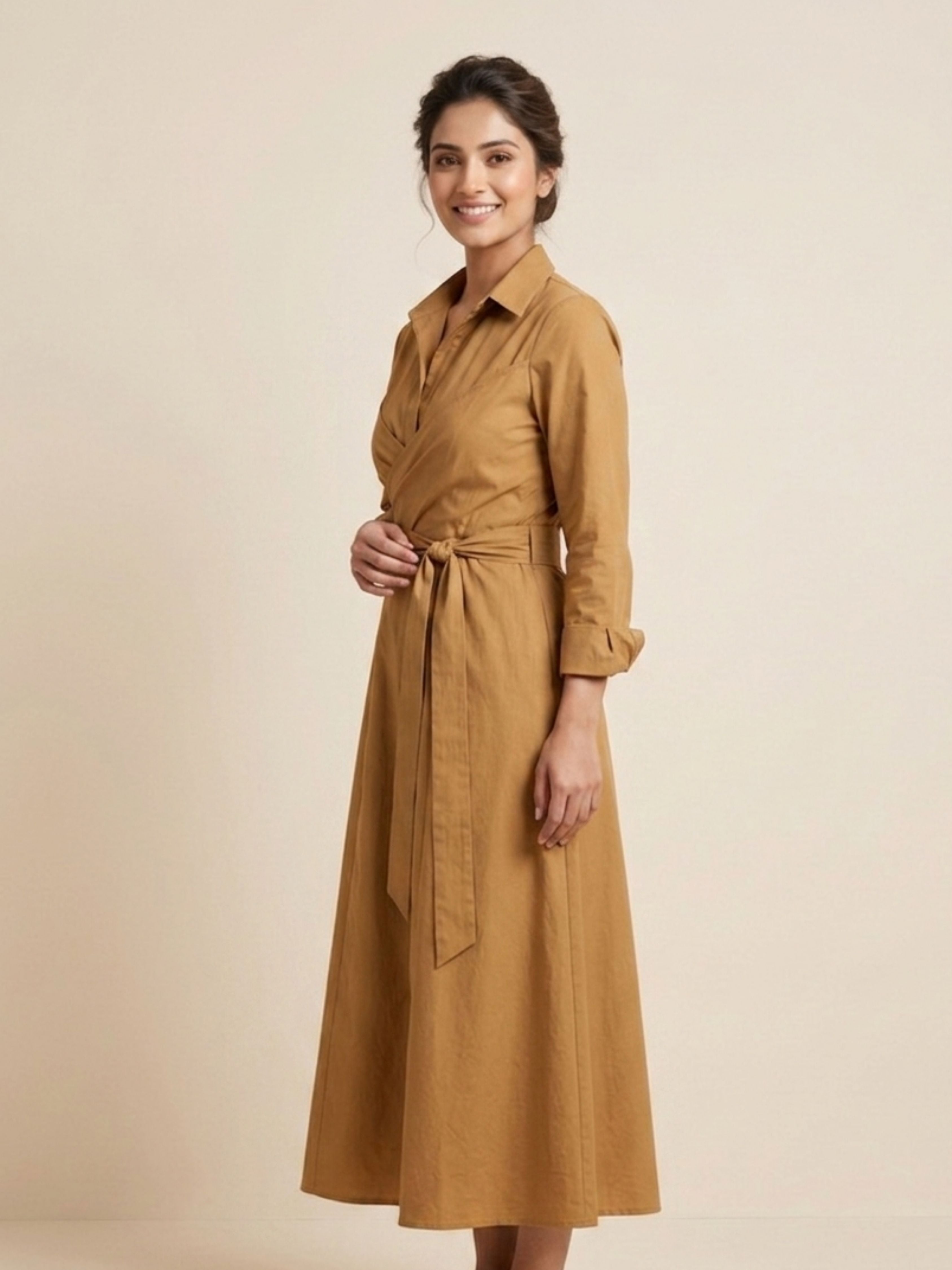 Caramel Tie-Waist Dress