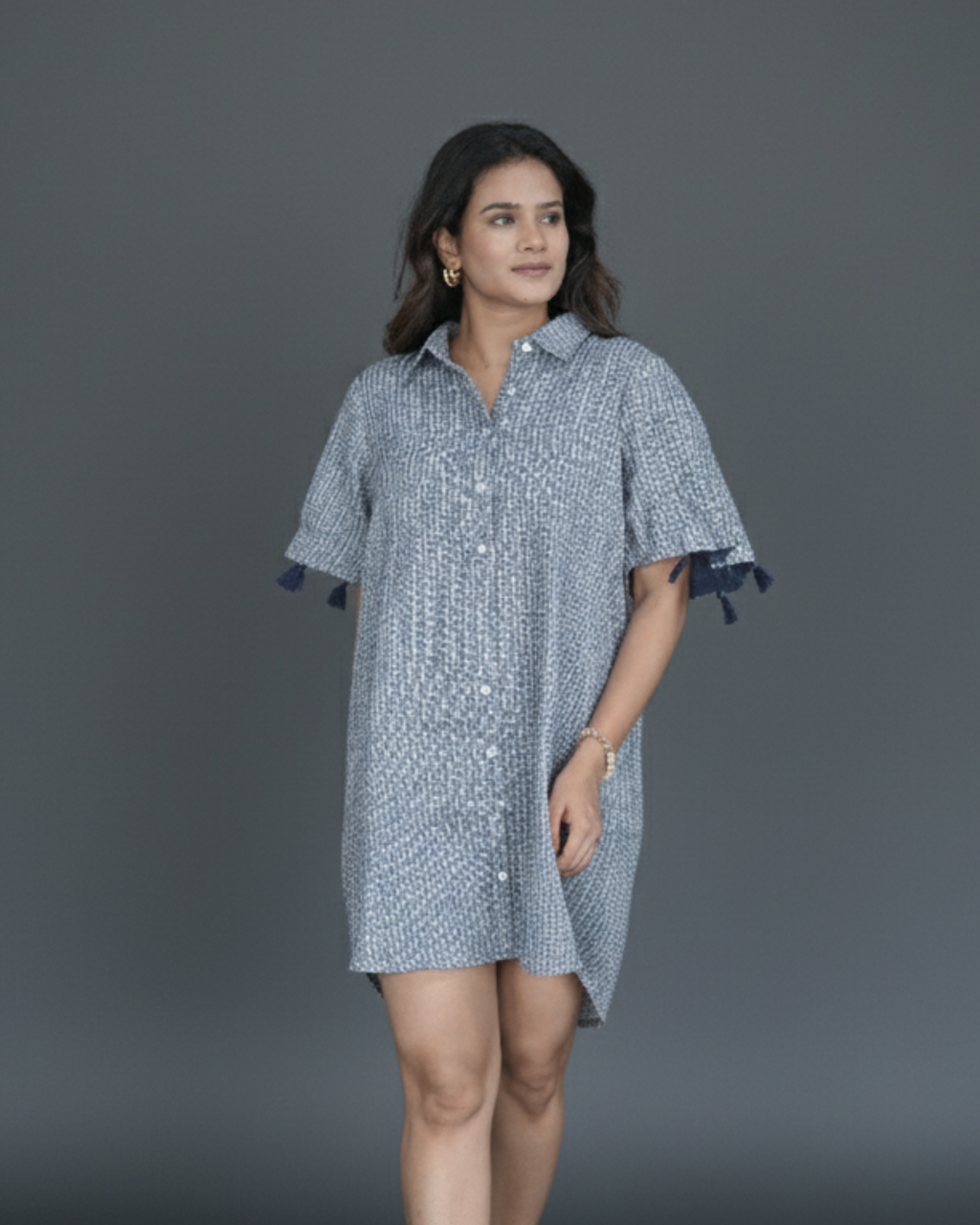 Blue sqr Print Short Dress